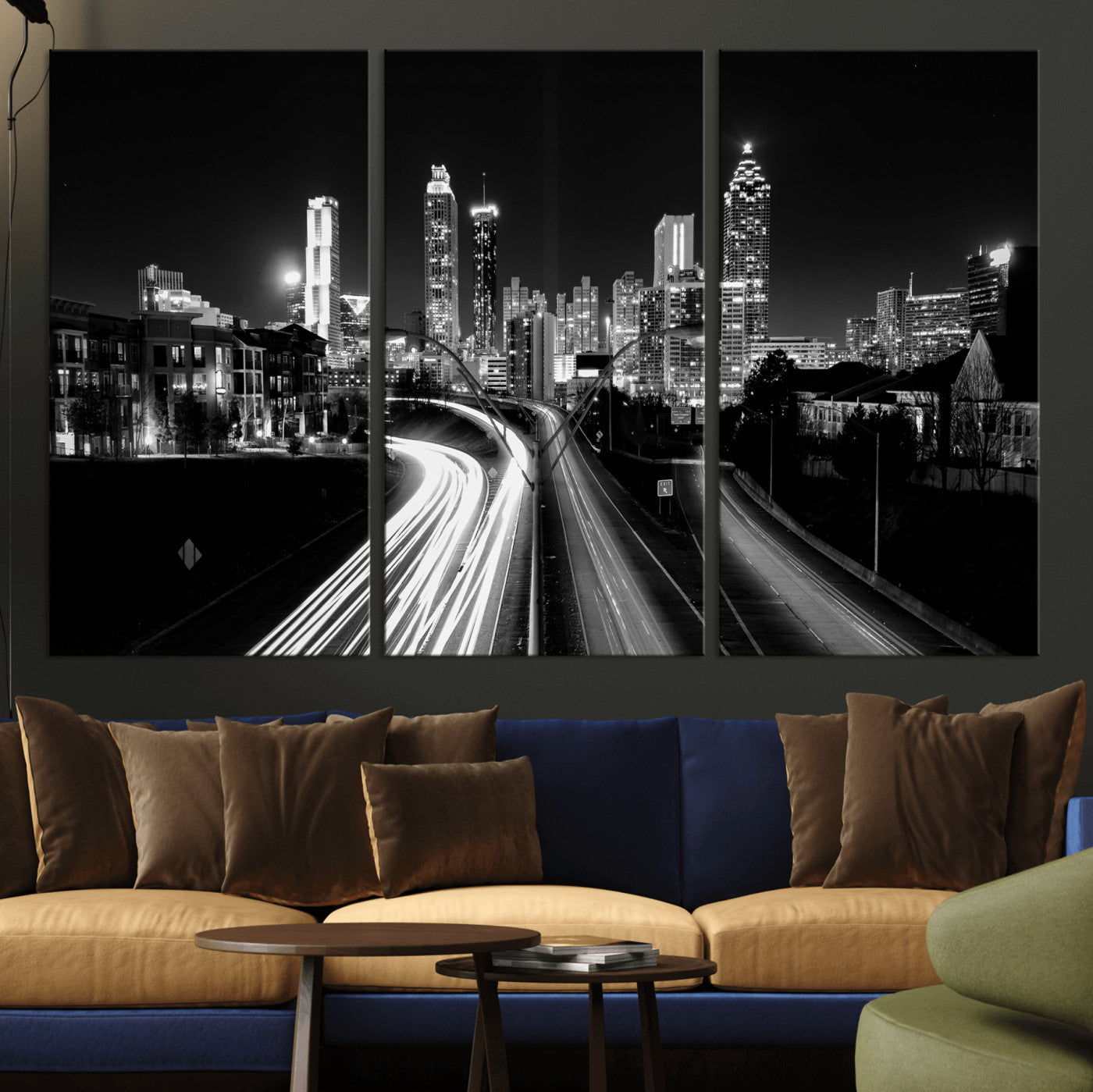 80330064-MGV-CV-36X24 - Atlanta Skyline Wall Art Canvas Print, Atlanta Downtown Night Cityscape Print for Modern Urban Wall Decor