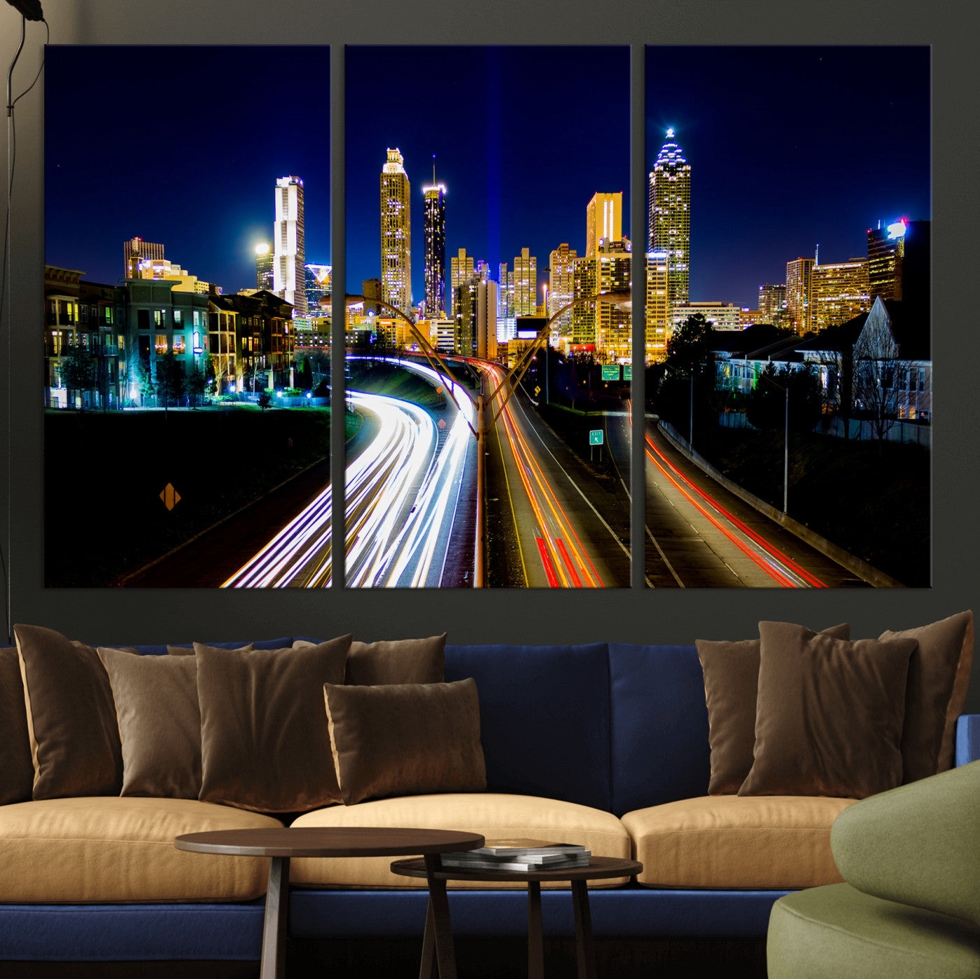 12967464-MGV-CV-36X24 - Atlanta Skyline Wall Art Canvas Print, Atlanta Downtown Night Cityscape Print for Modern Urban Wall Decor