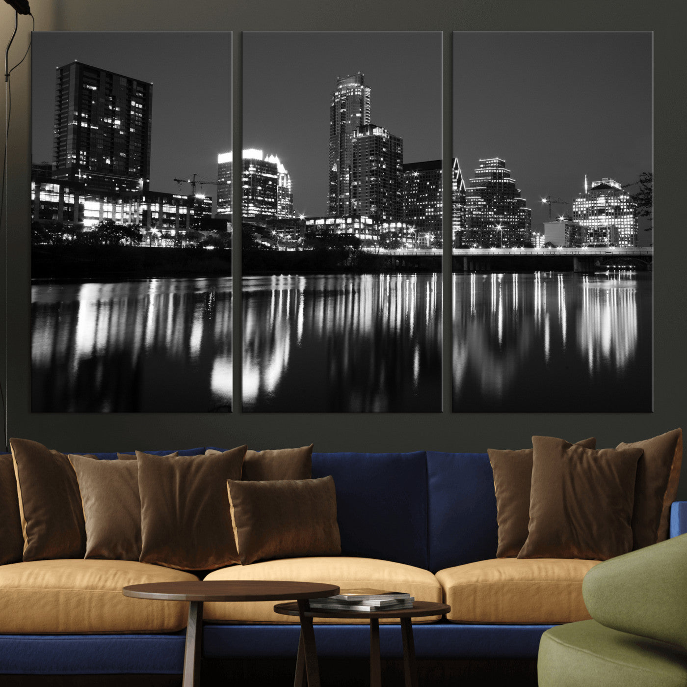 38129554-MGV-CV-36X24 - Austin Skyline Wall Art Canvas Print, Austin Downtown Night Cityscape Print for Modern Urban Wall Decor