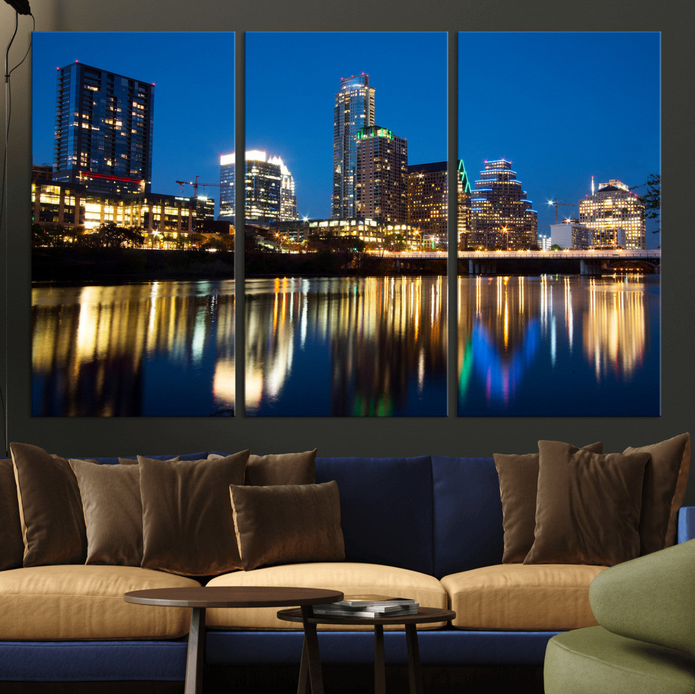 21916206-MGV-CV-36X24 - Austin Skyline Wall Art Canvas Print, Austin Downtown Night Cityscape Print for Modern Urban Wall Decor
