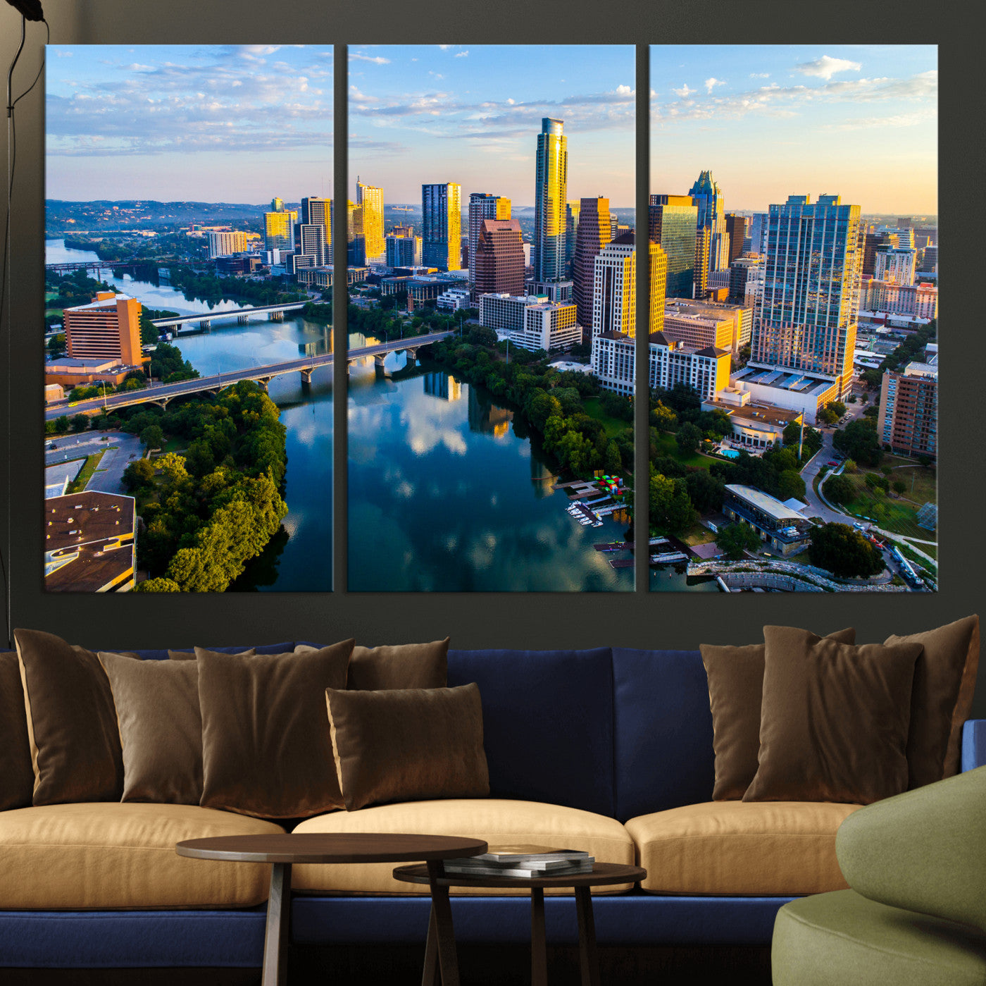 33675326-MGV-CV-36X24 - Austin Skyline Wall Art Canvas Print, Austin Downtown Night Cityscape Print for Modern Urban Wall Decor