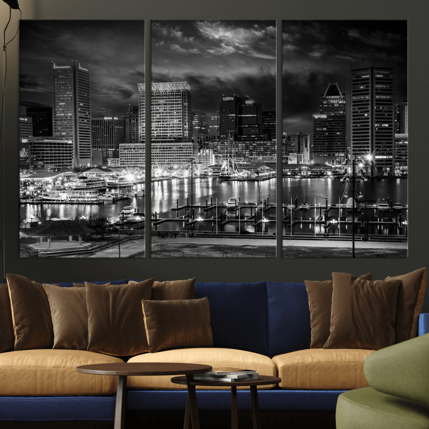 79755655-MGV-CV-36X24 - Baltimore Skyline Wall Art Canvas Print, Baltimore Downtown Night Cityscape Print for Modern Urban Wall Decor