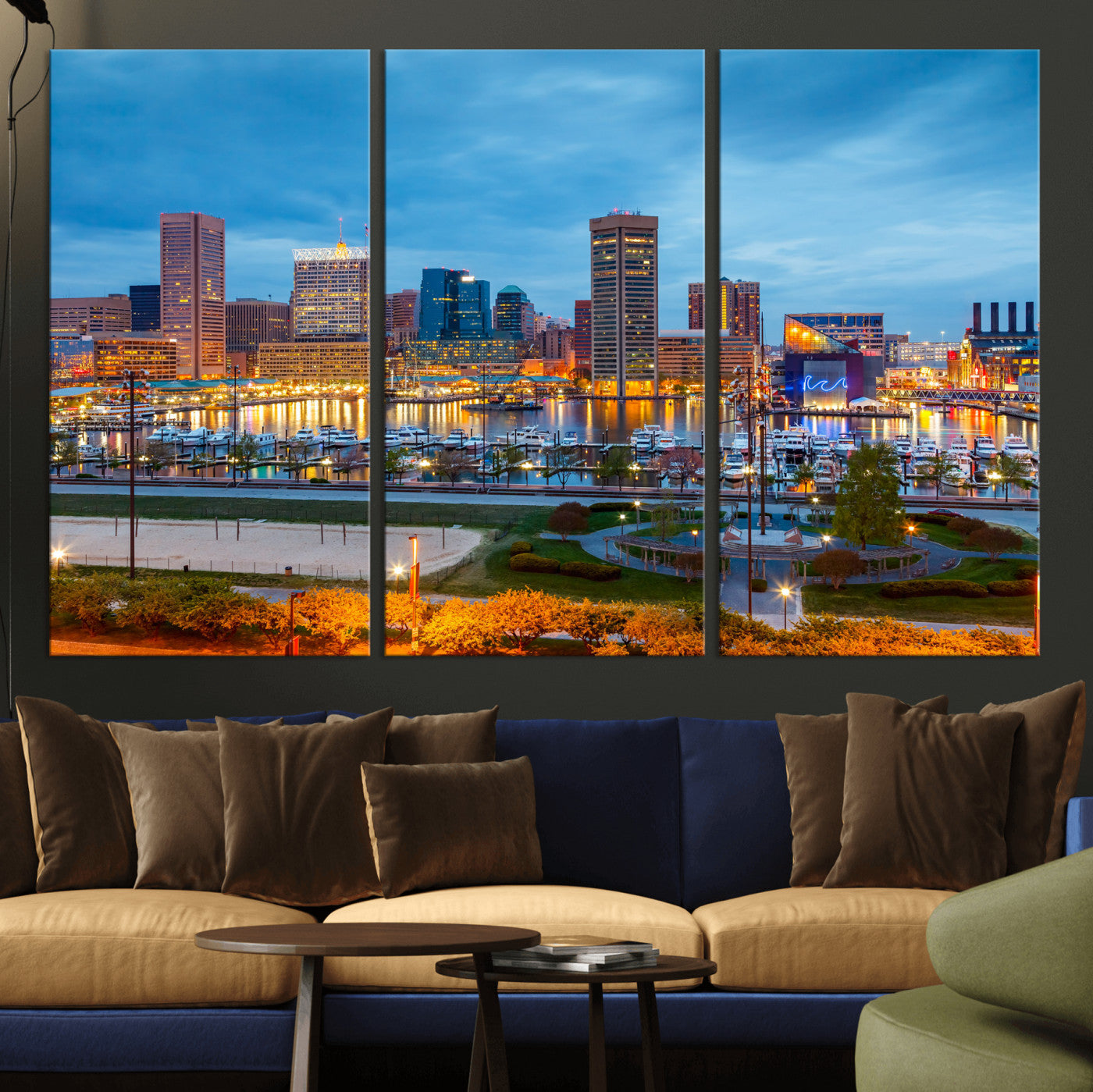 78635089-MGV-CV-36X24 - Baltimore Skyline Wall Art Canvas Print, Baltimore Downtown Night Cityscape Print for Modern Urban Wall Decor