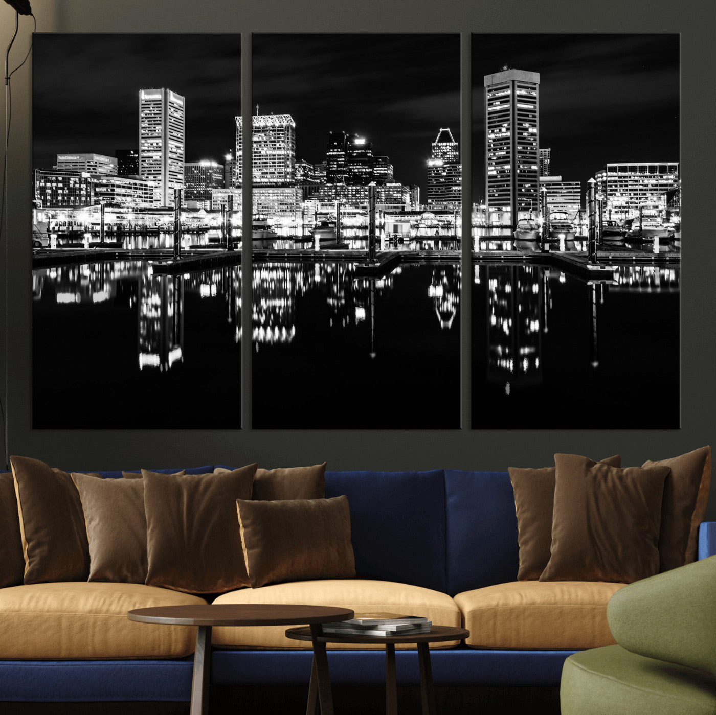 69187681-MGV-CV-36X24 - Baltimore Skyline Wall Art Canvas Print, Baltimore Downtown Night Cityscape Print for Modern Urban Wall Decor