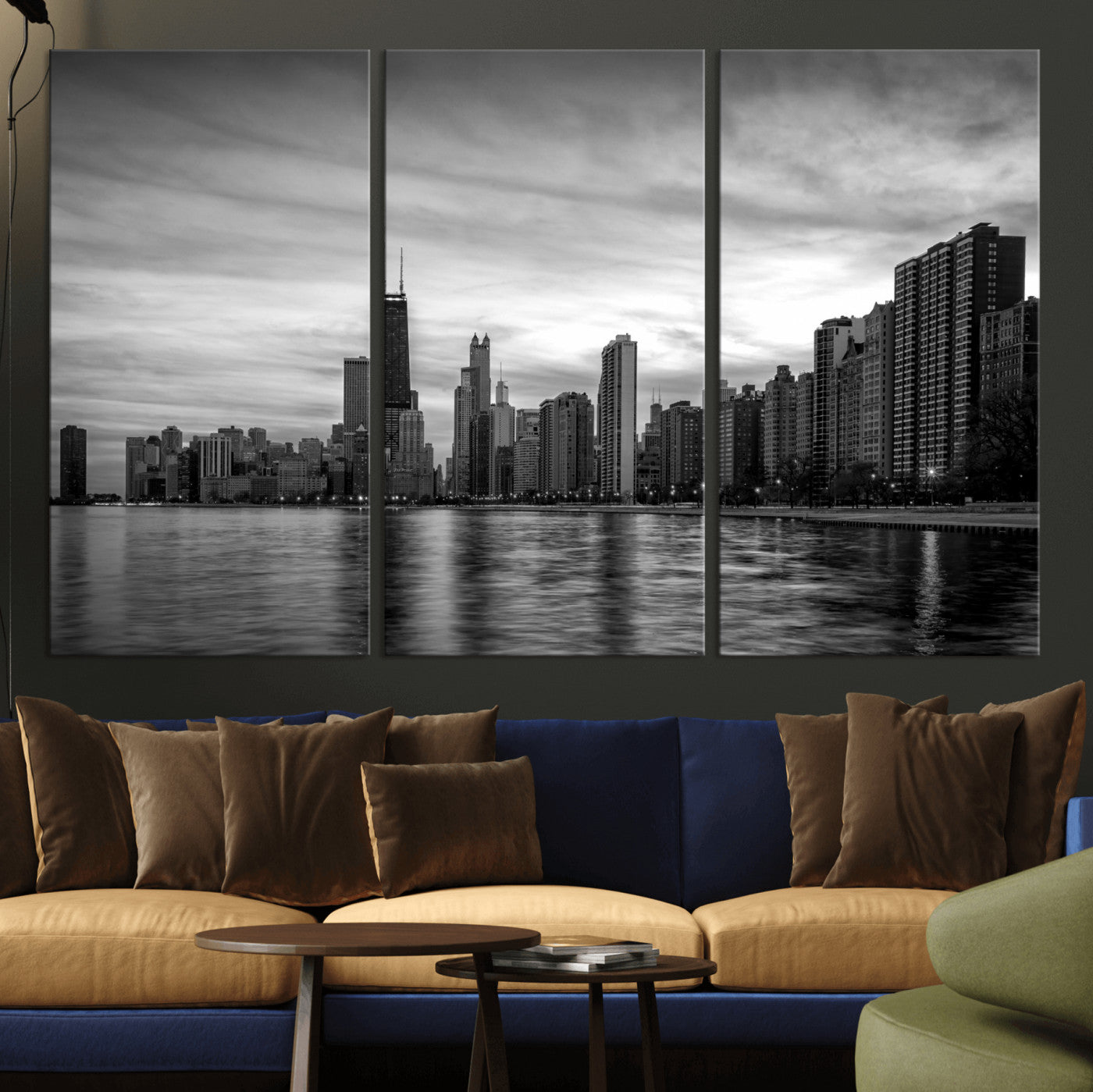 74552581-MGV-CV-36X24 - Chicago Wall Art Canvas Print, Chicago City Downtown Night Cityscape Print for Modern Urban Wall Decor