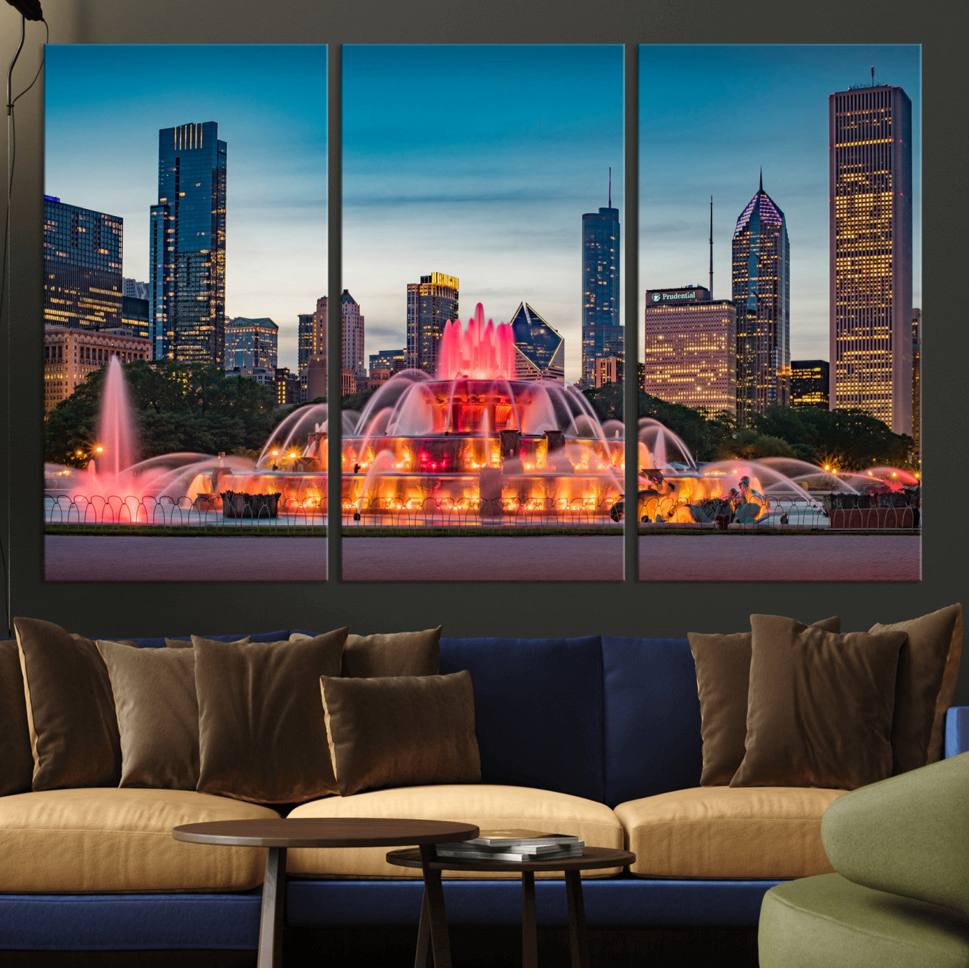 46805285-MGV-CV-36X24 - Chicago Wall Art Canvas Print, Chicago City Downtown Night Cityscape Print for Modern Urban Wall Decor