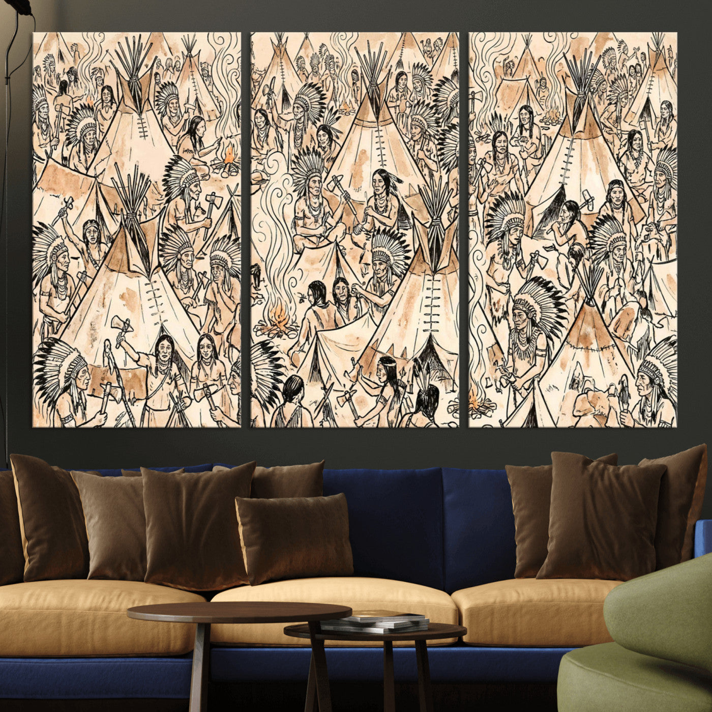 72739176-MGV-CV-36X24 - Farmhouse Animals Wall Art Canvas Print - Abstract Farm Animal Drawing Mid-Century Wall Art for Cabin Decor