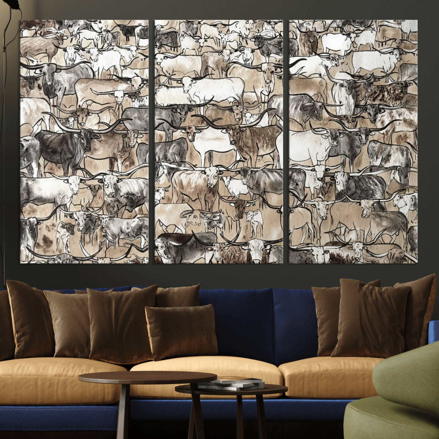 64368752-MGV-CV-36X24 - Farmhouse Animals Wall Art Canvas Print - Abstract Farm Animal Drawing Mid-Century Wall Art for Cabin Decor