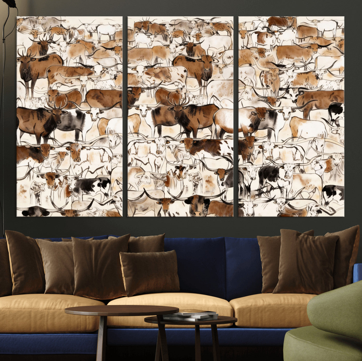 81416572-MGV-CV-36X24 - Farmhouse Animals Wall Art Canvas Print - Abstract Farm Animal Drawing Mid-Century Wall Art for Cabin Decor