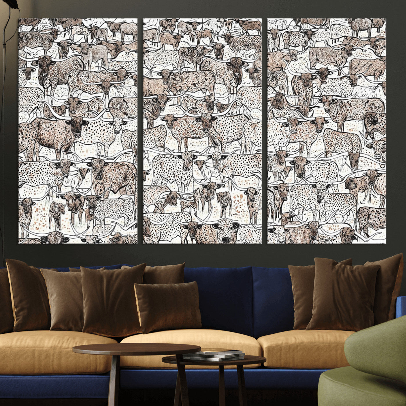 49200255-MGV-CV-36X24 - Farmhouse Animals Wall Art Canvas Print - Abstract Farm Animal Drawing Mid-Century Wall Art for Cabin Decor