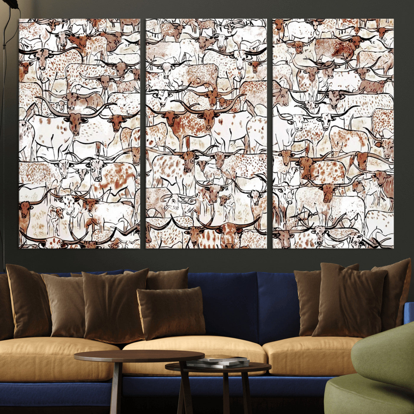 71869761-MGV-CV-36X24 - Farmhouse Animals Wall Art Canvas Print - Abstract Farm Animal Drawing Mid-Century Wall Art for Cabin Decor