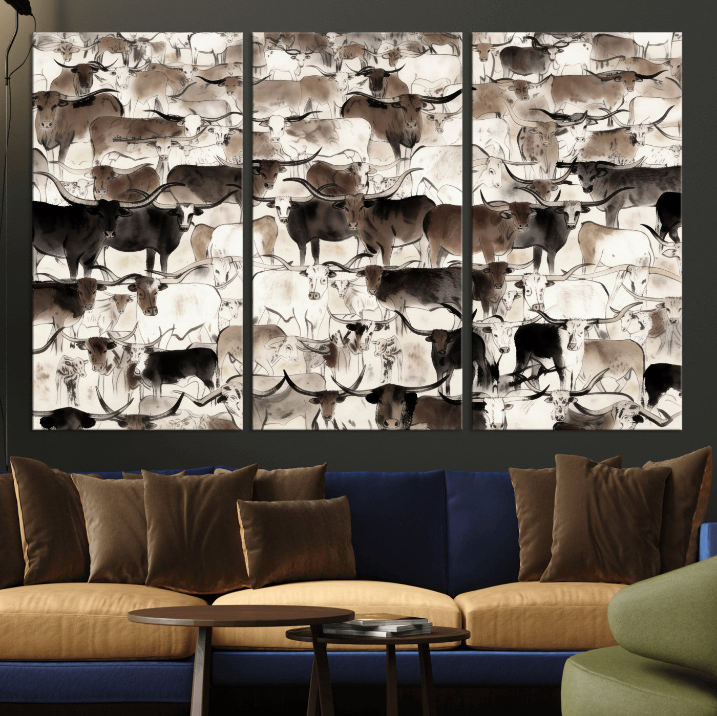 46084312-MGV-CV-36X24 - Farmhouse Animals Wall Art Canvas Print - Abstract Farm Animal Drawing Mid-Century Wall Art for Cabin Decor