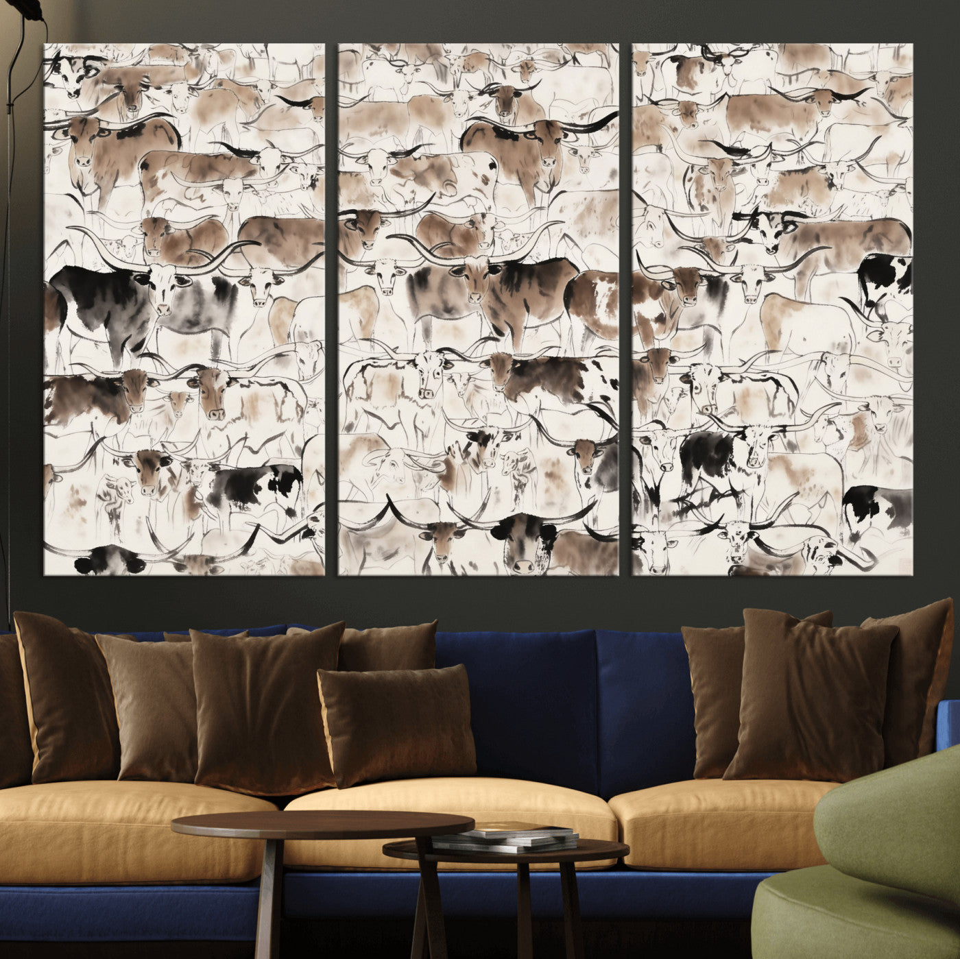 66685375-MGV-CV-36X24 - Farmhouse Animals Wall Art Canvas Print - Abstract Farm Animal Drawing Mid-Century Wall Art for Cabin Decor
