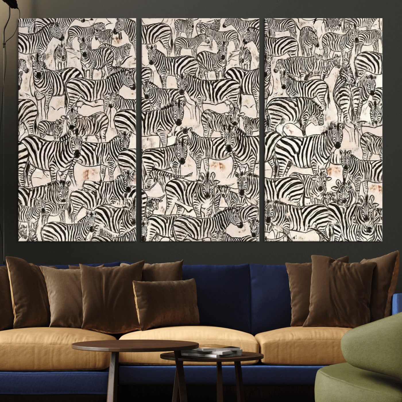 76453377-MGV-CV-36X24 - Farmhouse Animals Wall Art Canvas Print - Abstract Farm Animal Drawing Mid-Century Wall Art for Cabin Decor