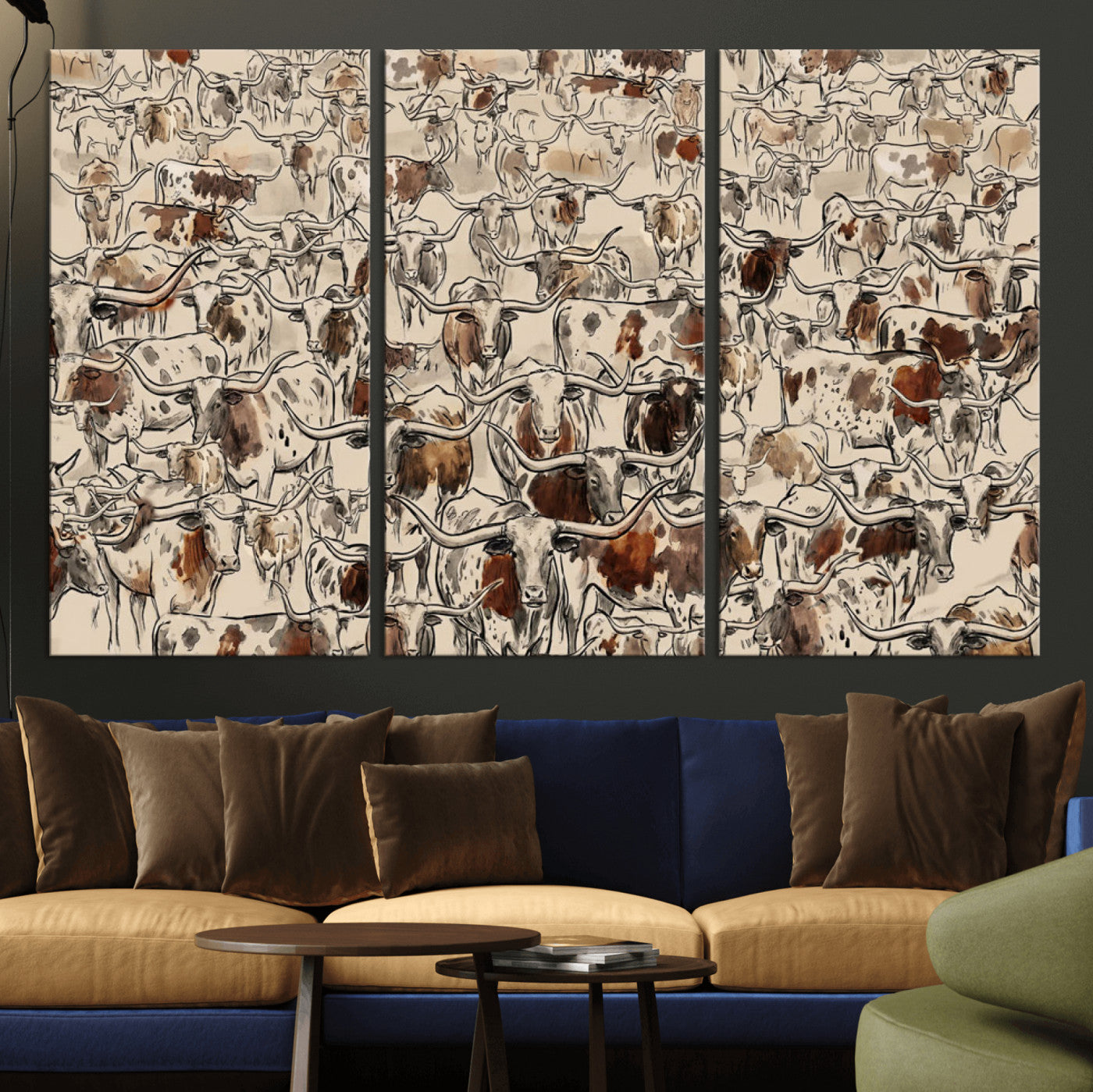 94808502-MGV-CV-36X24 - Farmhouse Animals Wall Art Canvas Print - Abstract Farm Animal Drawing Mid-Century Wall Art for Cabin Decor