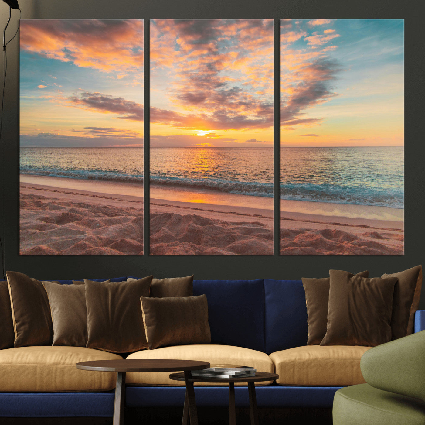 47151409-MGV-CV-36X24 - Sunset Beach Walk Wall Art Canvas Print – Soft Coastal Photography Artwork Print for Bedroom, Living Room, and Serene Home Decor
