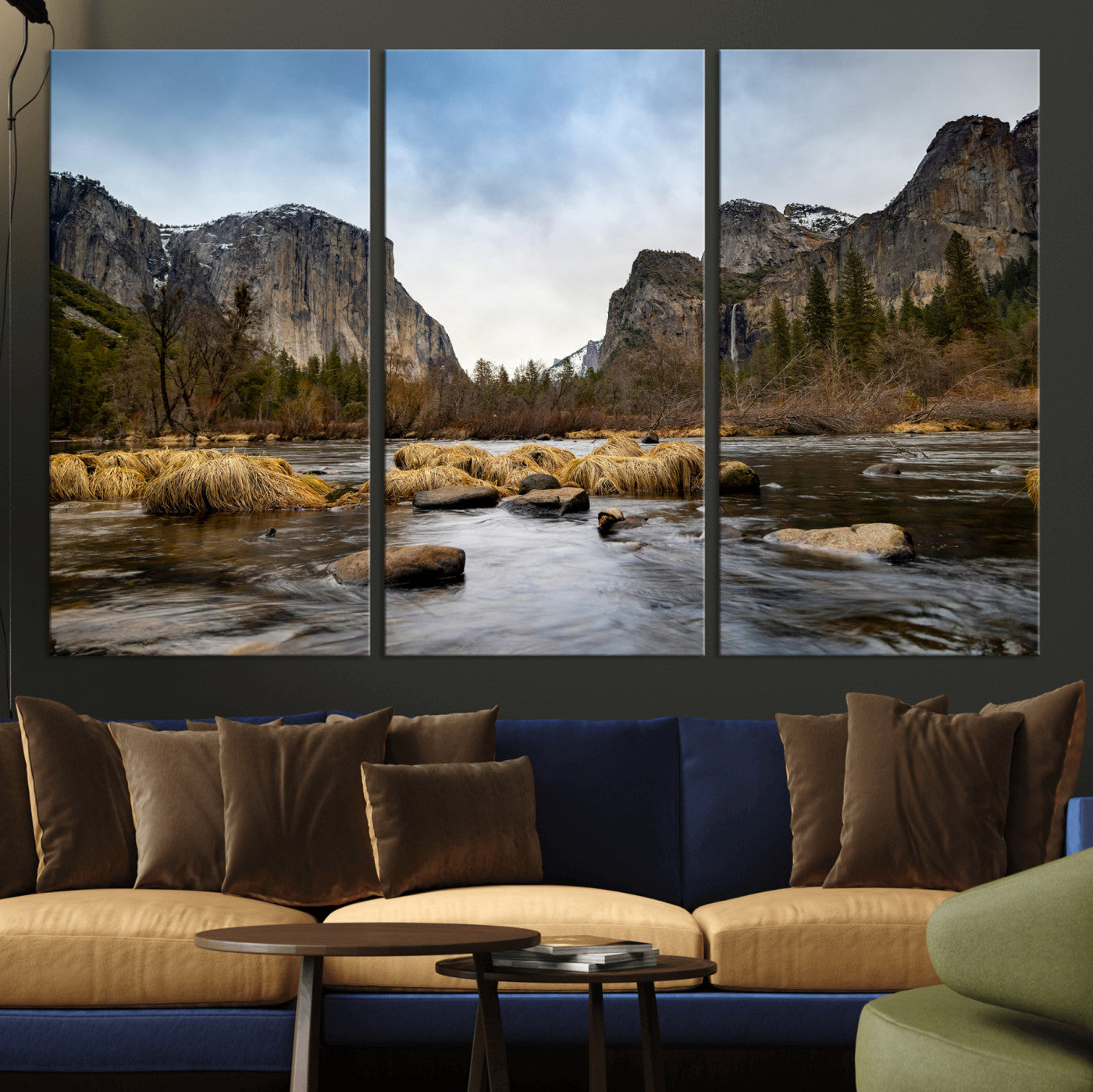 20458404-MGV-CV-36X24 - Yosemite Valley Mountain Landscape Wall Art Canvas Print, Granite Cliff Forest Valley Canvas Print, California National Park Scenic Art Printing