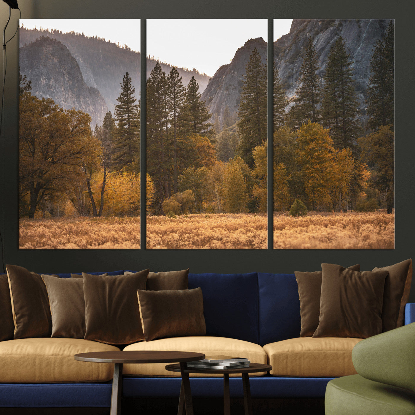 61682763-MGV-CV-36X24 - Yosemite Valley Autumn Forest Landscape Wall Art Canvas Print, Granite Mountain Pine Trees Canvas Print, California National Park Fall Scenic Art Printing