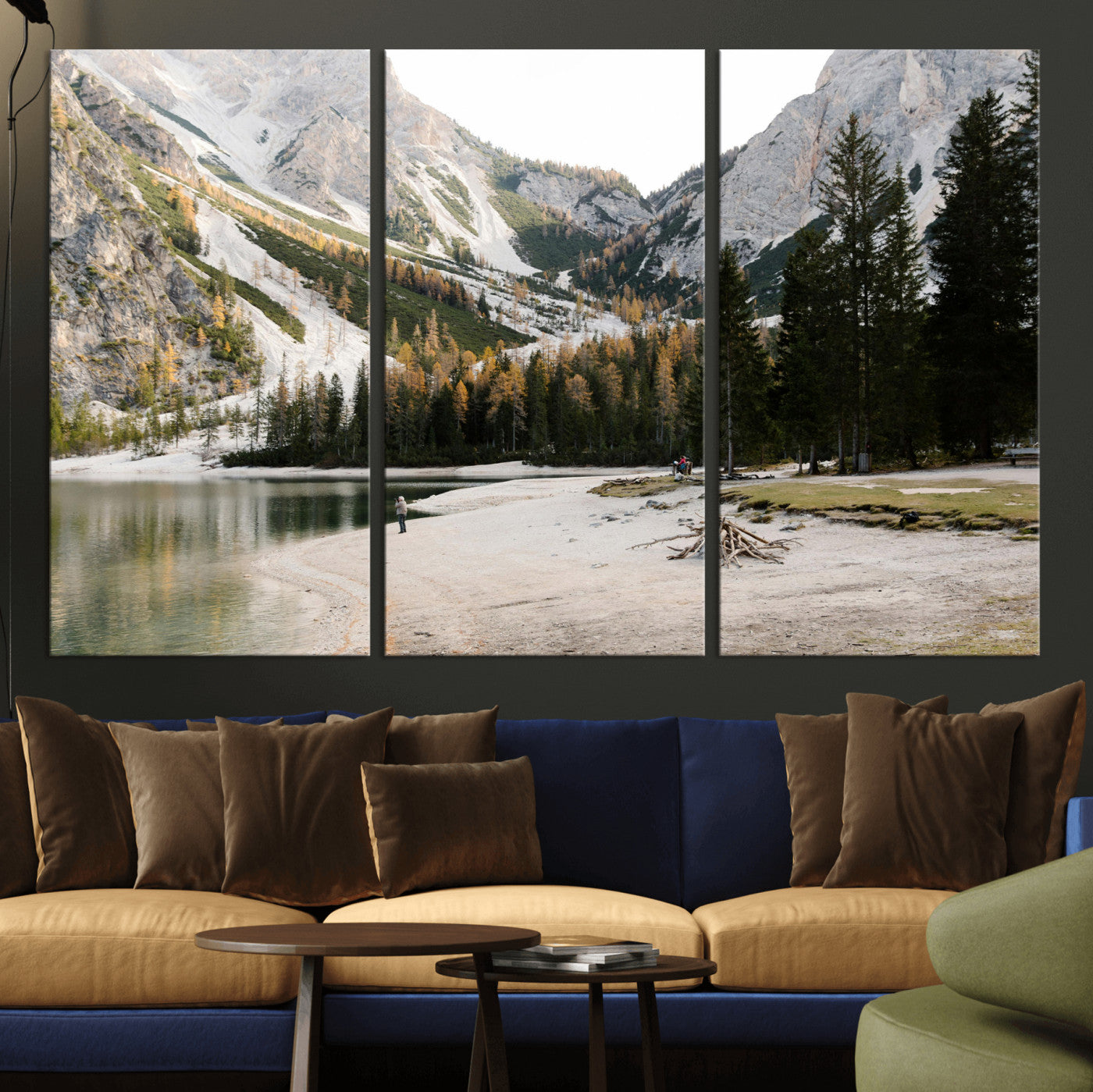 89246758-MGV-CV-36X24 - Lake Braies Alpine Landscape Wall Art Canvas Print, Dolomites Mountain Lake Forest Canvas Print, Italian Alps Scenic Nature Art Printing