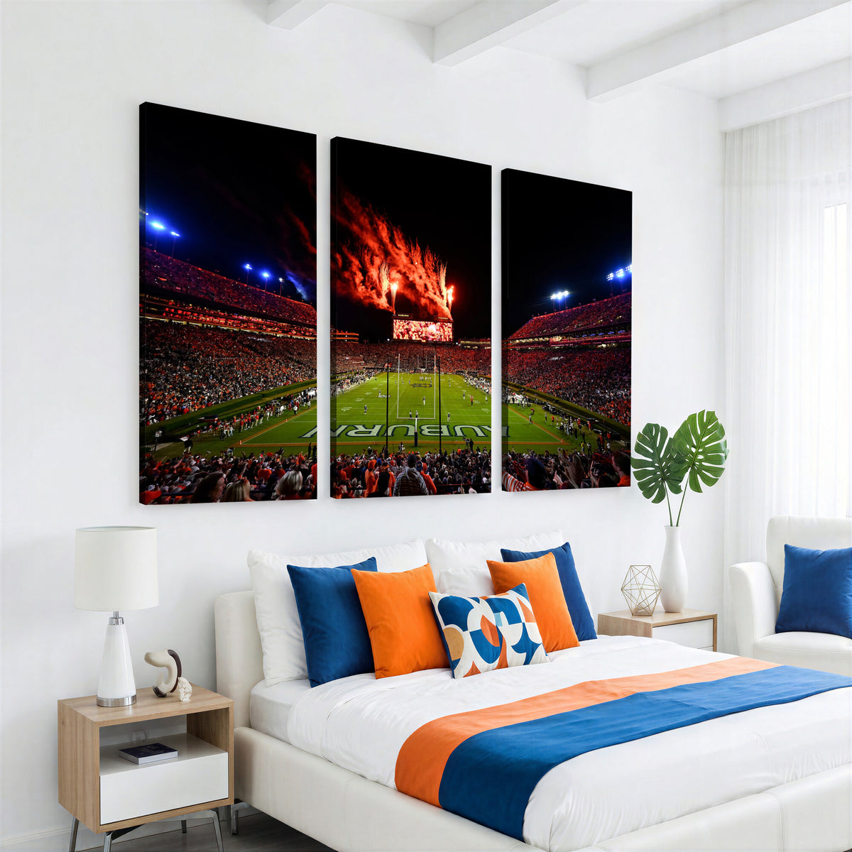 81918884-MGV-CV-36X24 - Auburn Stadium Wall Art Canvas Print, College Football Night Game Crowd, Jordan Hare Stadium Artwork