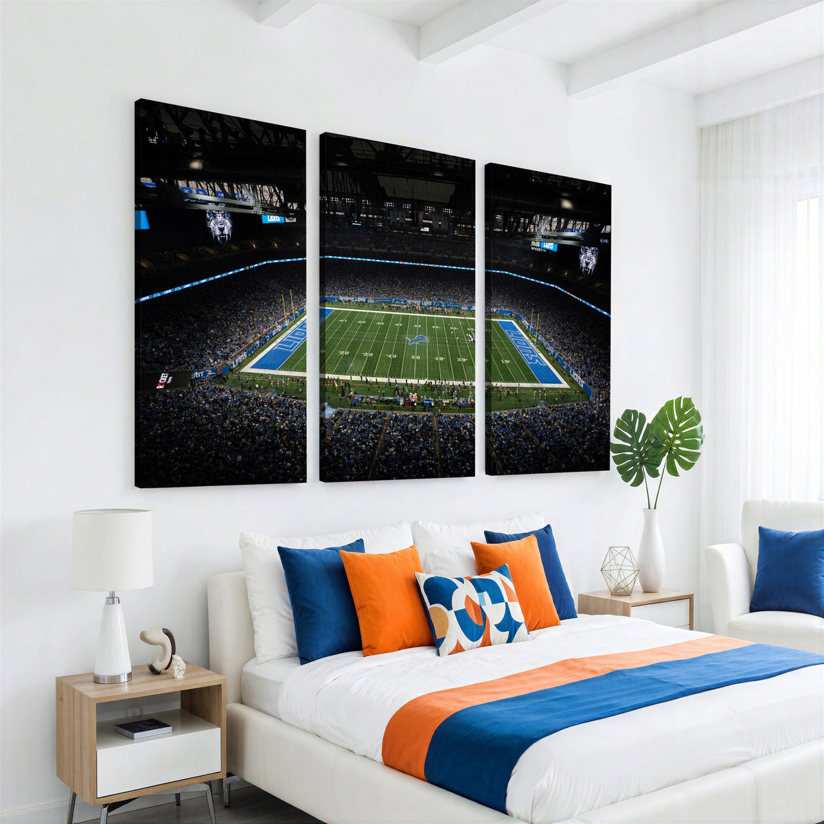 16709602-MGV-CV-36X24 - Detroit Lions Stadium Wall Art Canvas Print, Football Field Panorama