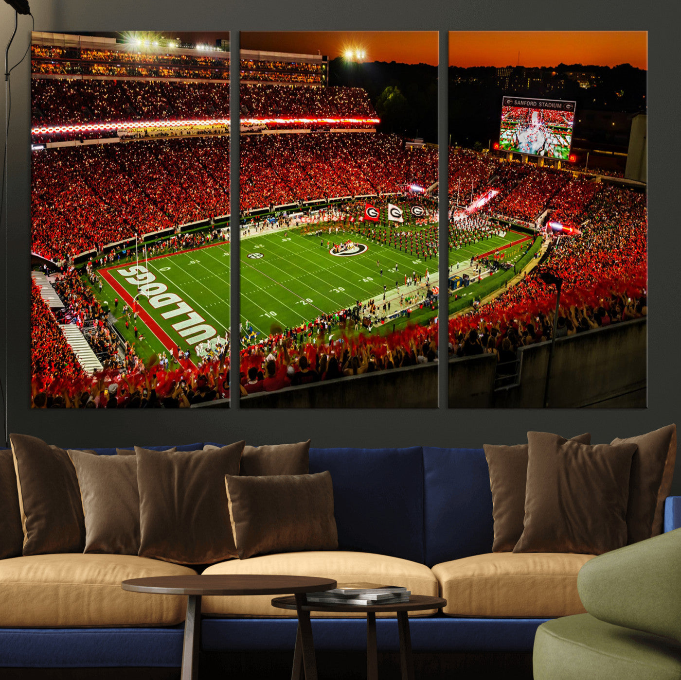 48894104-MGV-CV-36X24 - Georgia Bulldogs Stadium Wall Art Canvas Print, Sanford Stadium Night Game Panorama, College Football Crowd Wall Decor