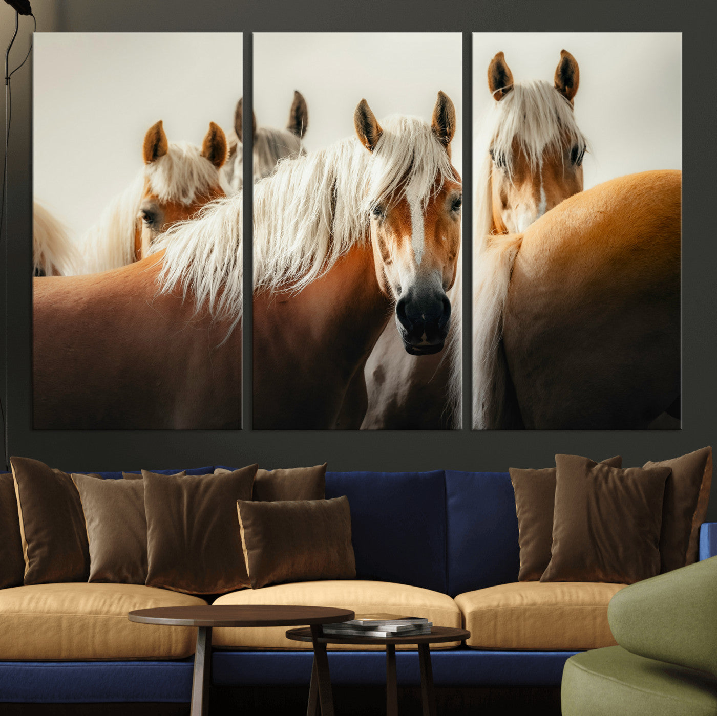 71904941-MGV-CV-36X24 - Wild Horse Herd Wall Art Canvas Print, Natural Horse Portrait Nature Wall Decor for Living Room and Office