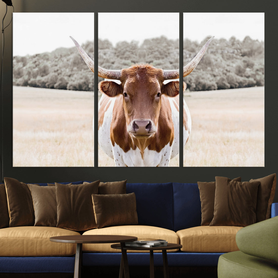 Texas Longhorn Bull Wall Art Canvas Print, Rustic Western Decor