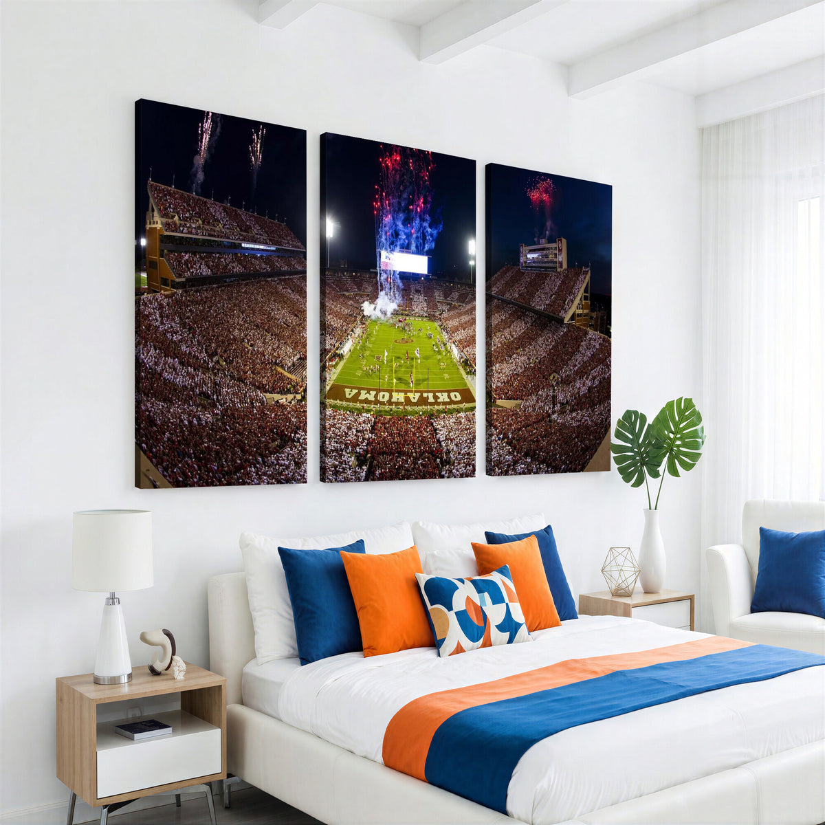 43197777-MGV-CV-36X24 - Oklahoma Memorial Stadium Wall Art Canvas Print – Oklahoma Sooners Football Artwork for Home, Office, and Sports Room Decor