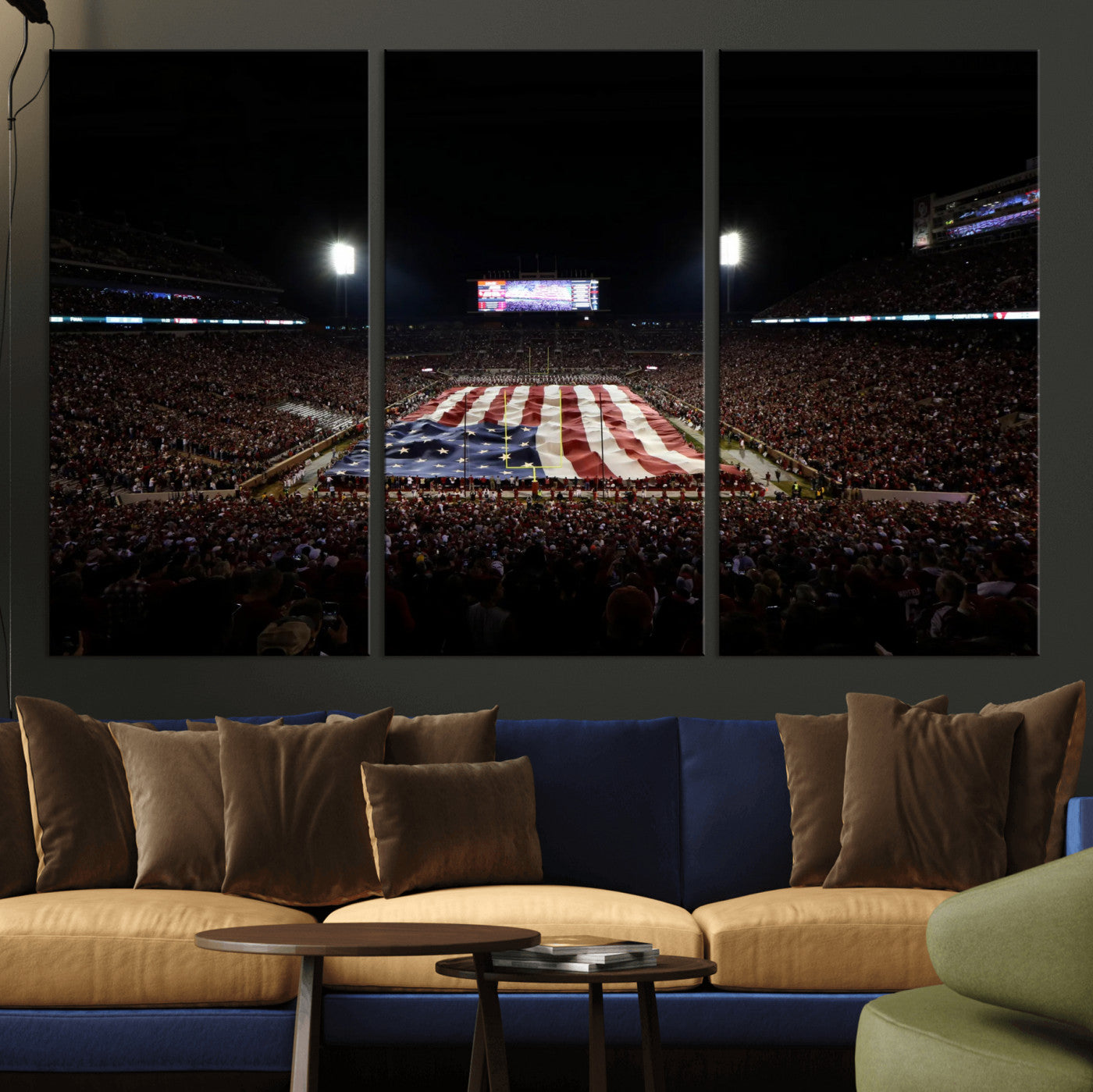 98418189-MGV-CV-36X24 - Oklahoma Memorial Stadium Wall Art Canvas Print – Oklahoma Sooners Football Artwork for Home, Office, and Sports Room Decor