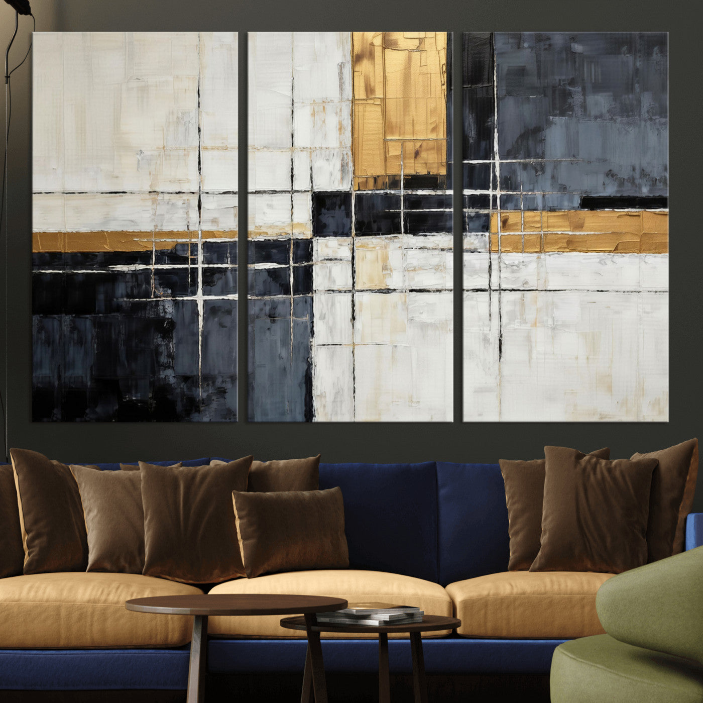 78975677-MGV-CV-36X24 - Gold Abstract Wall Art Canvas Print, Modern Luxury Geometric Painting Wall Decor for Living Room and Office