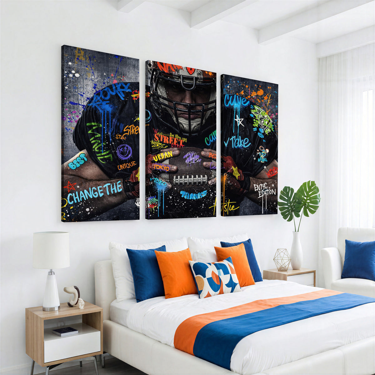 55267256-MGV-CV-36X24 - Graffiti American Football Player Street Art Wall Art Canvas Print