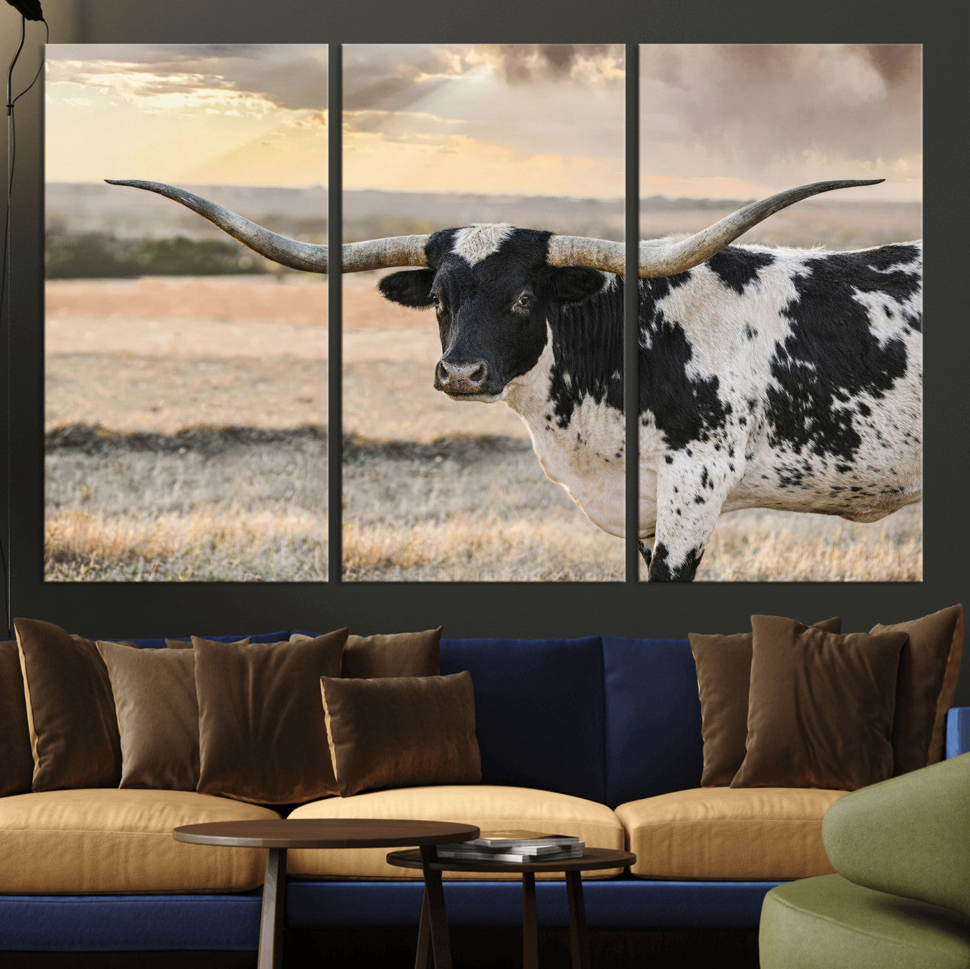 49350433-MGV-CV-36X24 - Texas Longhorn Bull Rustic Wall Art Canvas Print, Western Cattle Photography Canvas Print, Ranch Farm Animal Western Art Printing