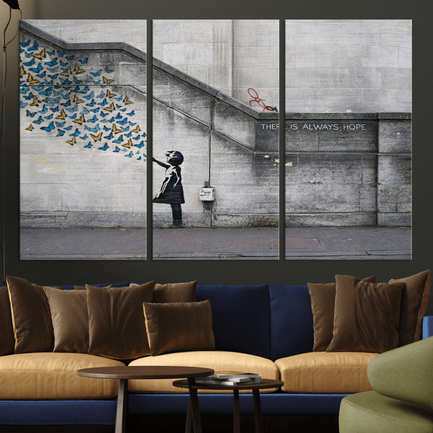 15274223-MGV-CV-36X24 - Banksy Girl with Butterflies Street Art Wall Art Canvas Print, Hope Graffiti Urban Art Canvas Print, Minimalist Inspirational Street Art Contemporary Art Printing