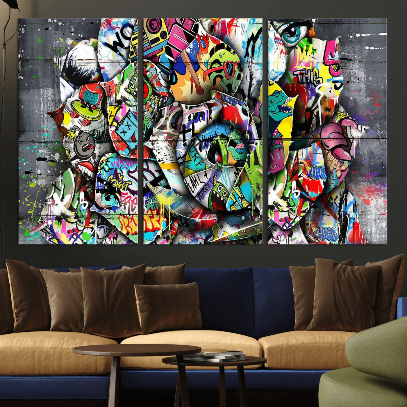77553344-MGV-CV-36X24 - Abstract Graffiti Collage Street Art Wall Art Canvas Print, Colorful Urban Pop Art Canvas Print, Modern Graffiti Patchwork Contemporary Art Printing