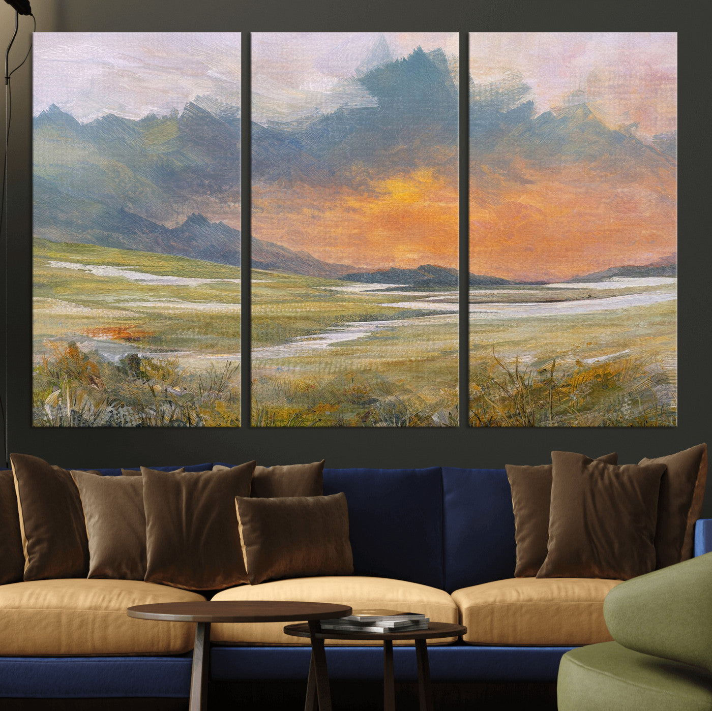 39892091-MGV-CV-36X24 - Mountain Sunset Wall Art Canvas Print Vintage Landscape Panorama Rustic Nature Decor