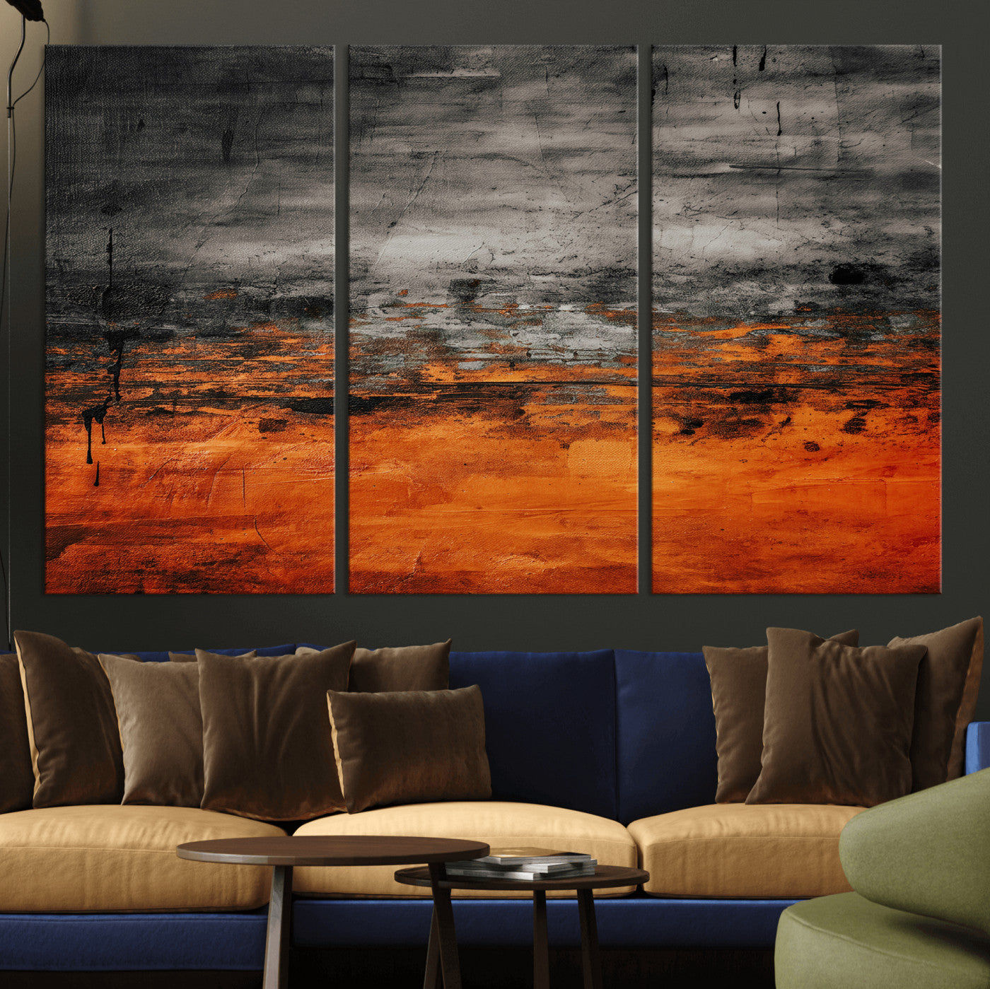 75409282-MGV-CV-36X24 - Black Orange Abstract Wall Art Canvas Print Modern Textured Painting Decor