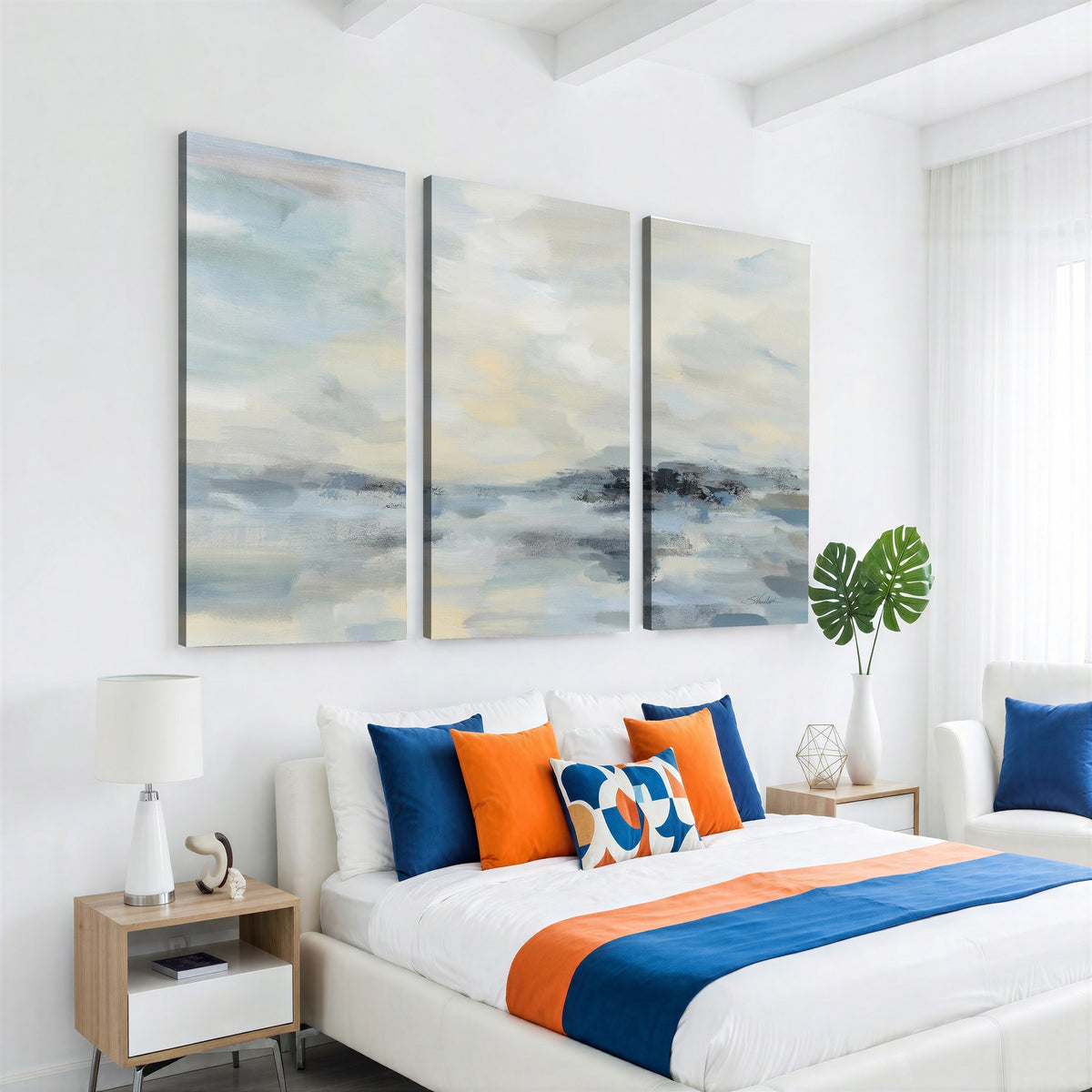 Abstract Coastal Landscape Wall Art Canvas Print | Soft Blue Gray Minimalist Art