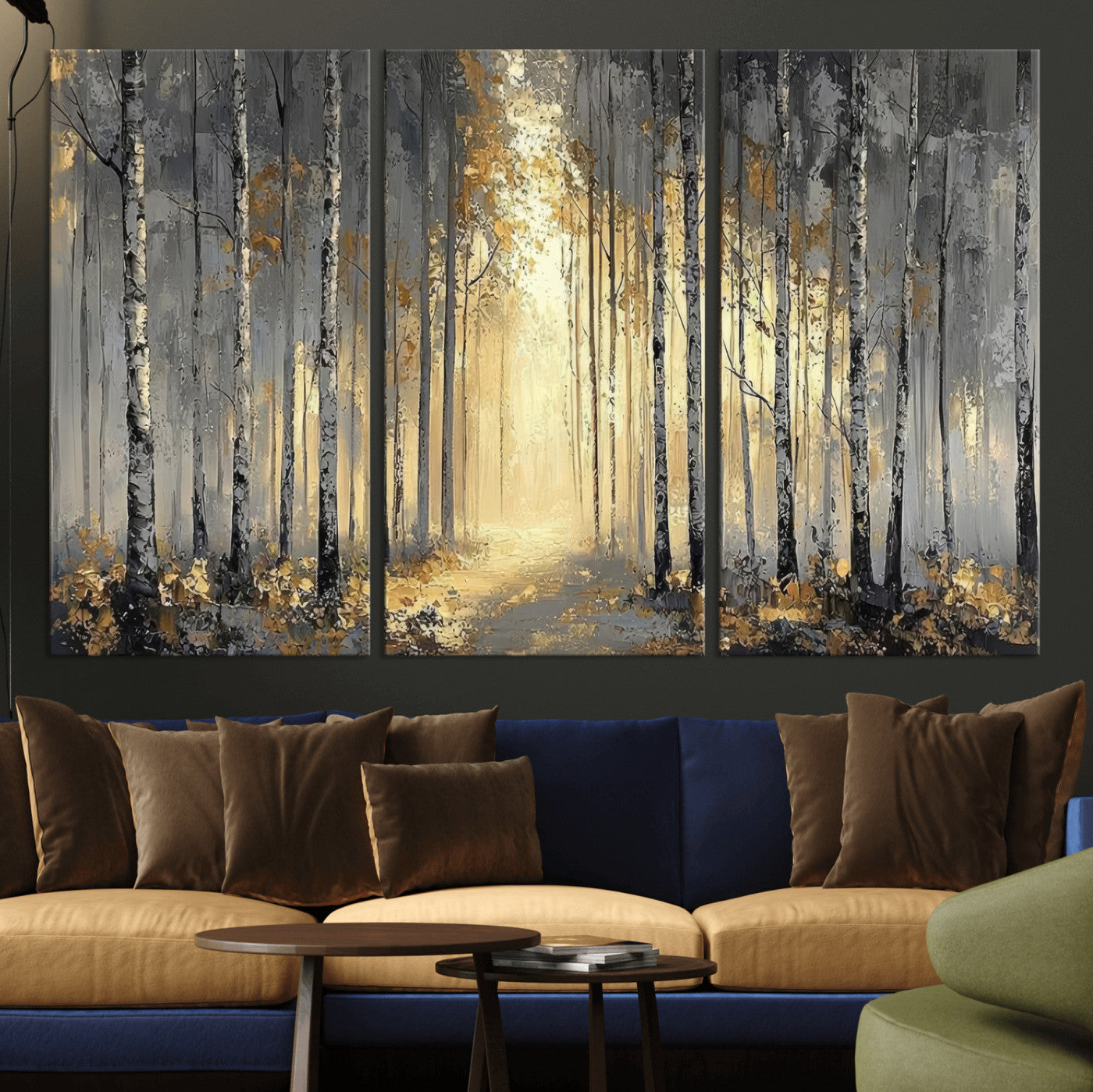 41017042-MGV-CV-36X24 - Abstract Birch Forest Wall Art Canvas Print – Modern Neutral Woodland Landscape Artwork for Living Room Decor