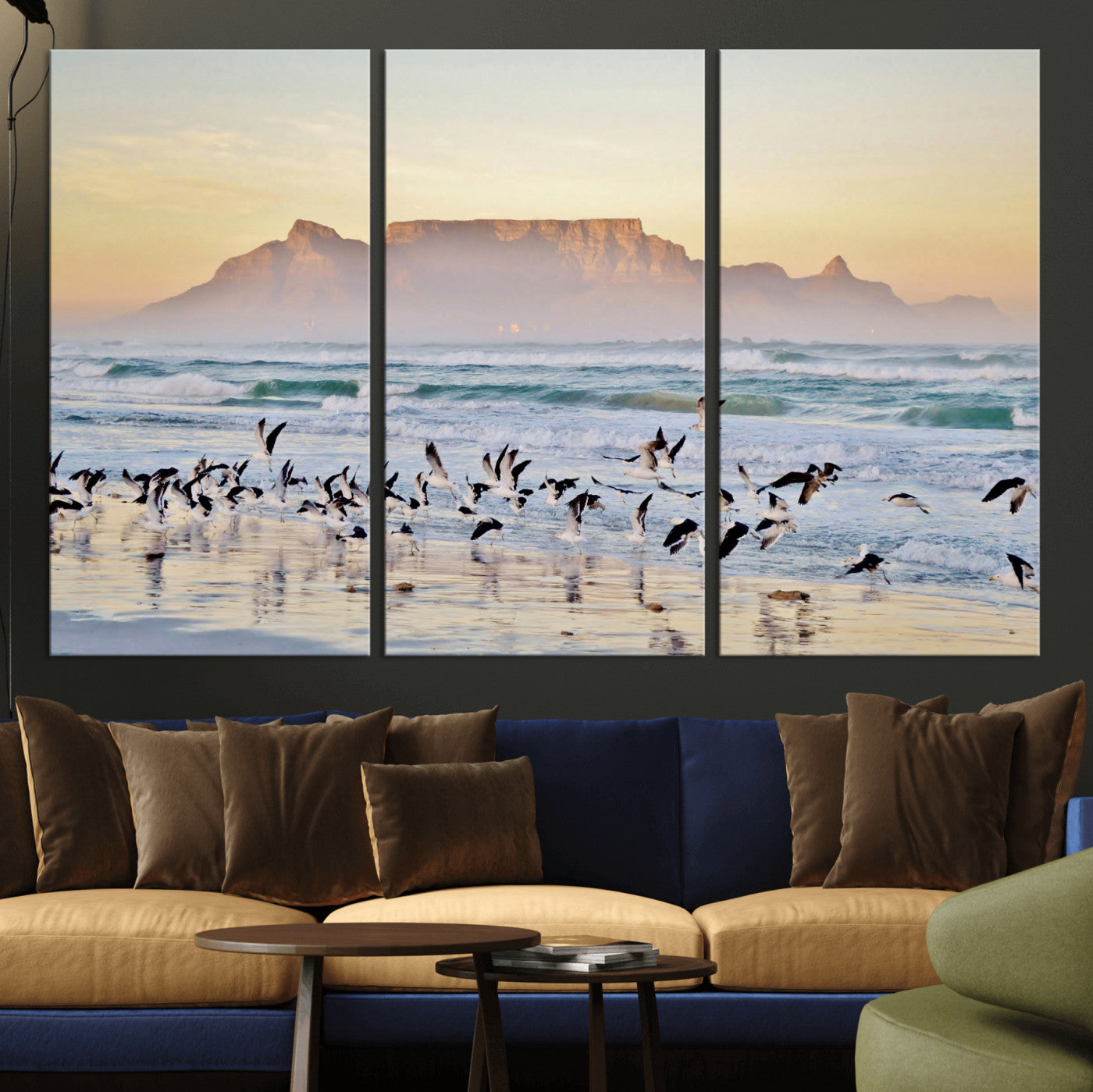 78989362-MGV-CV-36X24 - Seagulls Over Ocean Wall Art Canvas Print – Coastal Beach Landscape Artwork for Living Room Decor