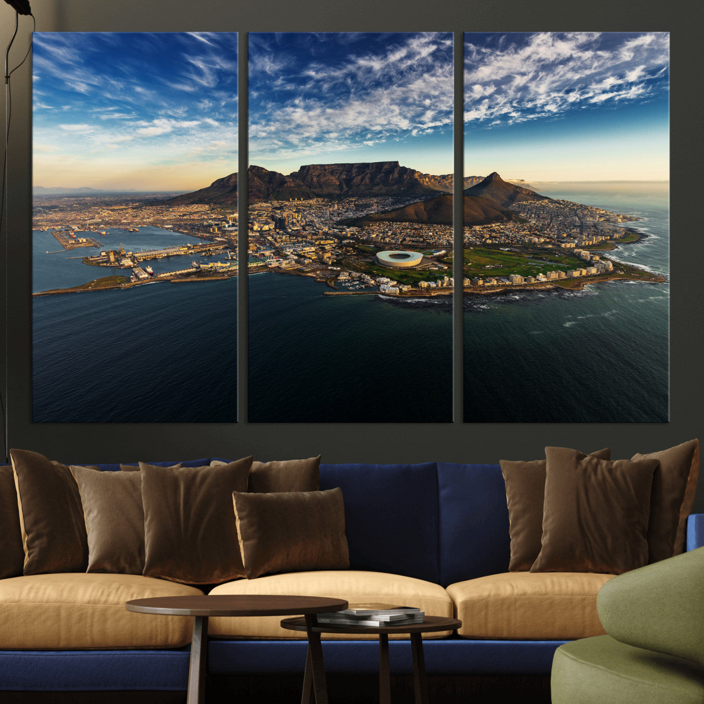 14654591-MGV-CV-36X24 - Cape Town Skyline Wall Art Canvas Print – Table Mountain Coastal Cityscape Artwork for Modern Office Decor