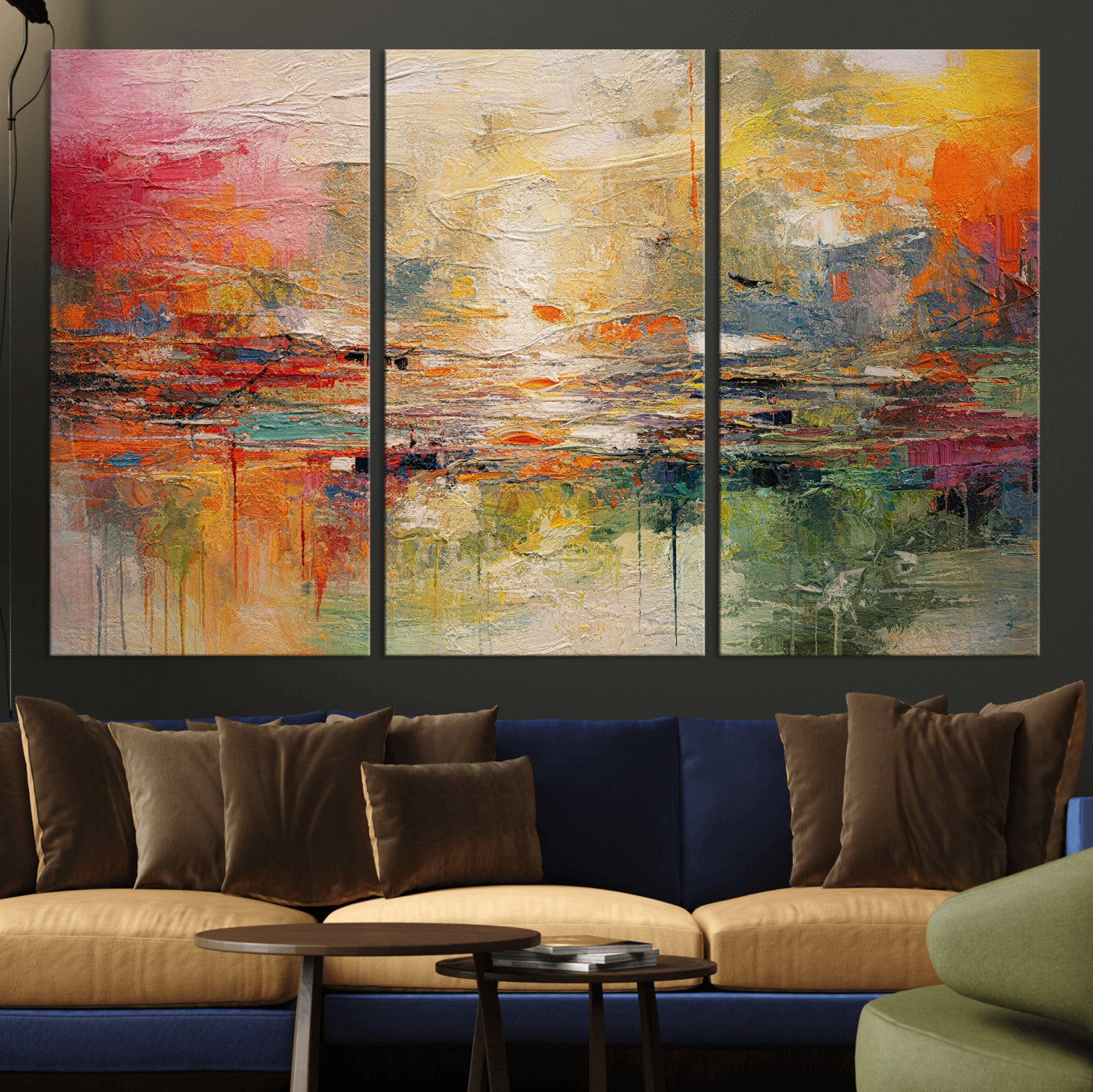 4712069P1-MGV-CV-36X24 - Colorful Abstract Canvas Wall Art — Large Textured Oil Painting Style Print | Orange Red Boho Wall Decor | Modern Living Room Art | Bold Wall Art