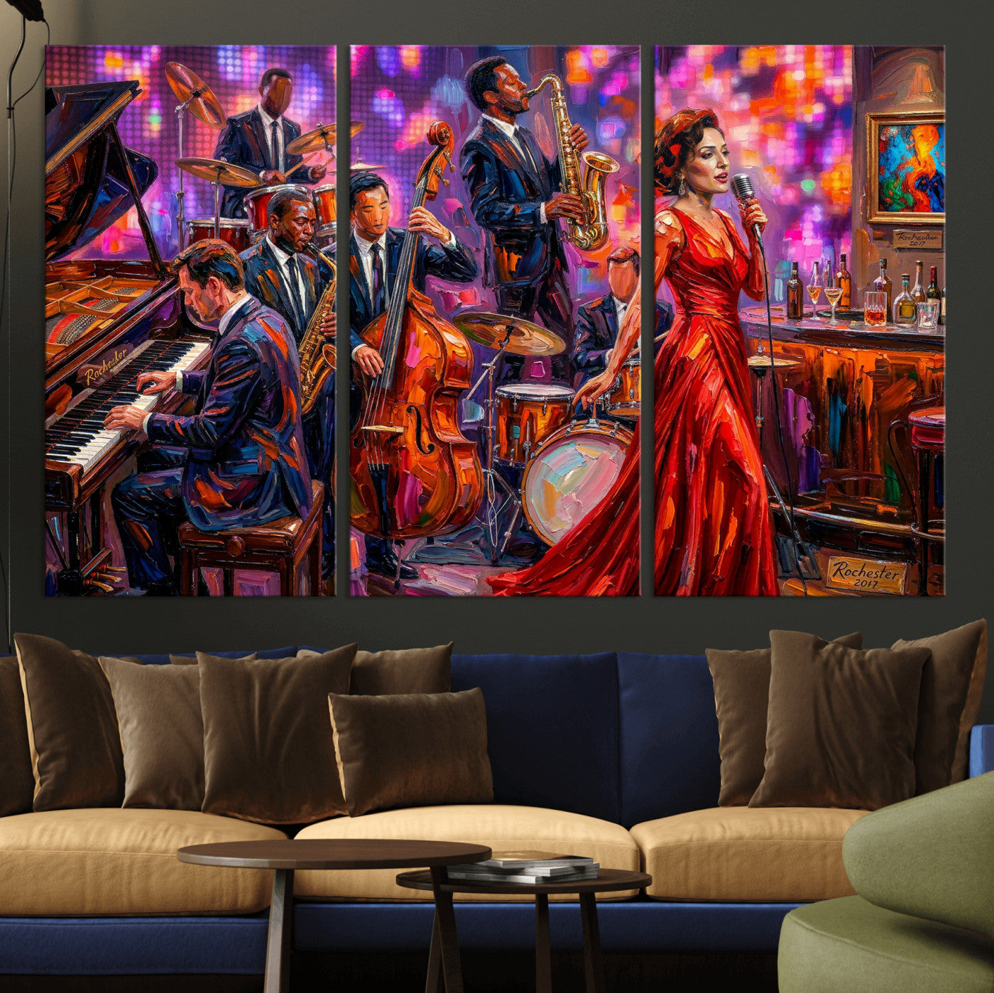 620930J20-MGV-CV-36X24 - Jazz Band Canvas Wall Art — Jazz Club Singer Saxophone Print | Music Wall Decor | Bar Restaurant Art | Music Lover Gift | Jazz Home Decor