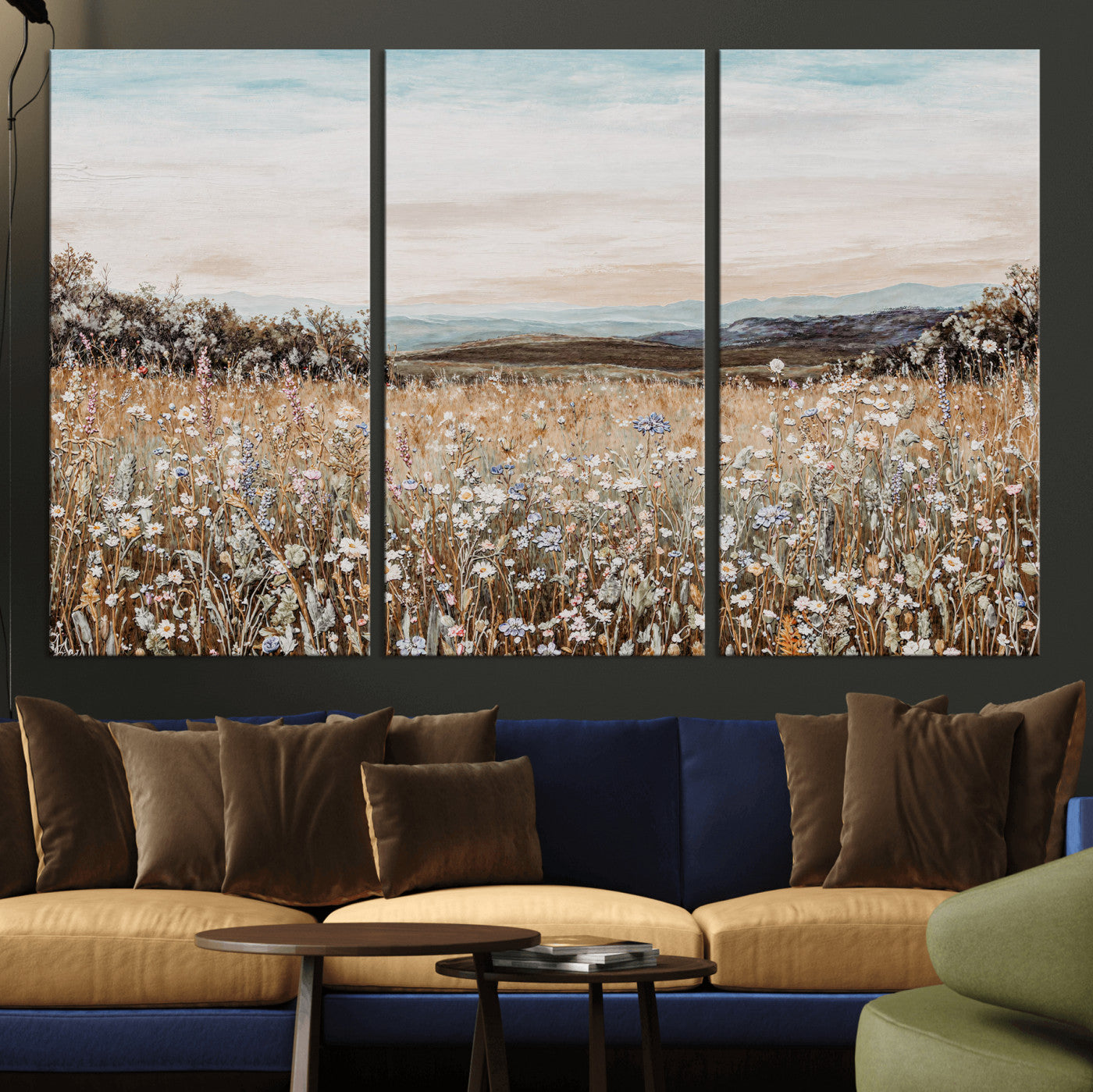 F35773805-MGV-CV-36X24 - Neutral Wildflower Field Canvas Wall Art — Beige Earth Tone Botanical Meadow Print | Farmhouse Boho Decor | Bedroom Living Room Gift Her