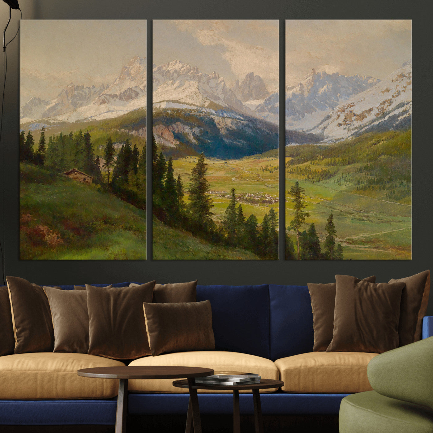 23120262-MGV-CV-36X24 - Konrad Petrides Sexten Village Canvas Print, Alpine Mountain Valley Painting, Dolomites Landscape Art