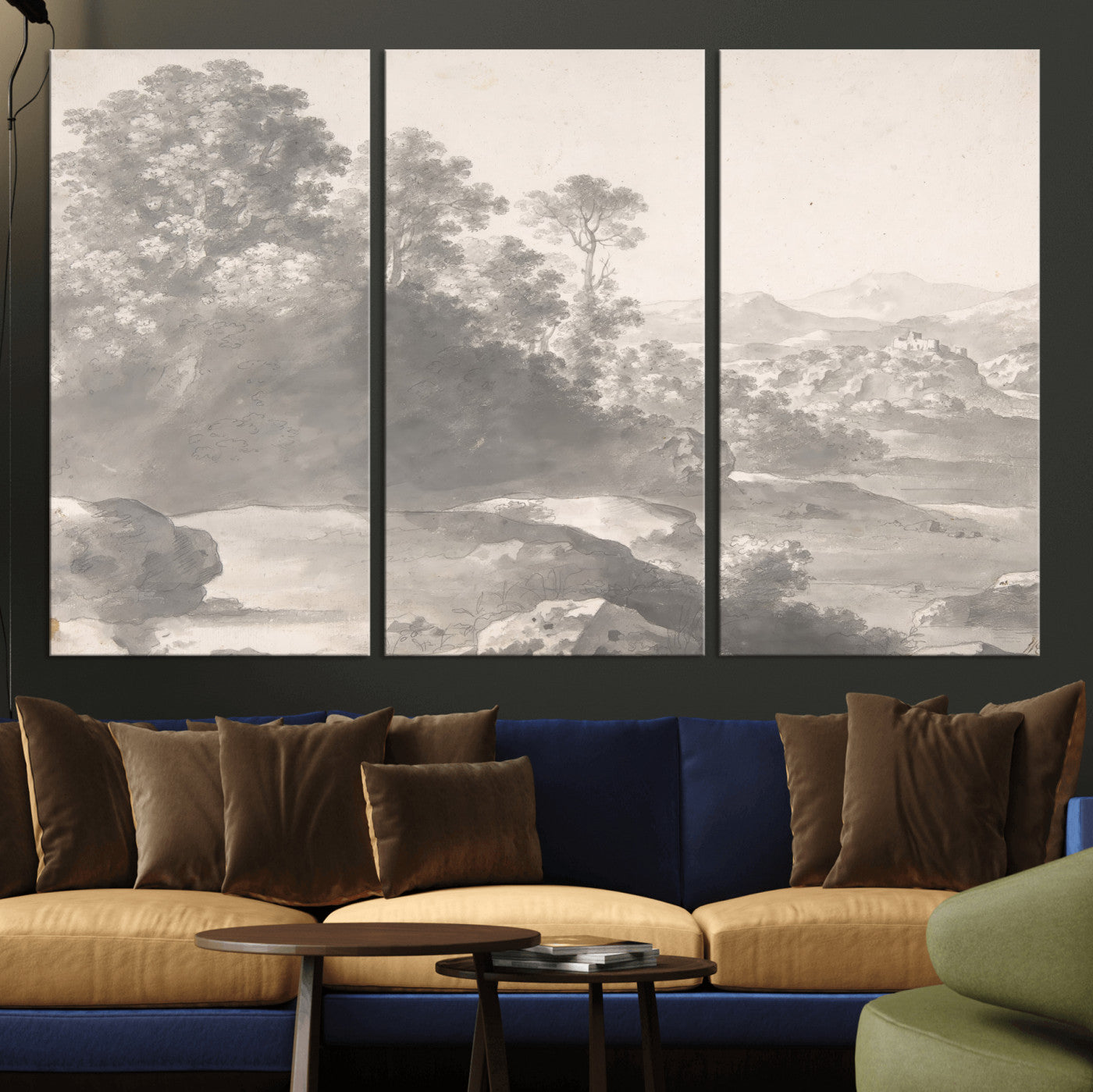 33041209-MGV-CV-36X24 - Van Poelenburch Landscape Canvas Wall Art — Dutch Golden Age Gray Wash Drawing Print | Baroque Italianate Nature Decor | Old Master Classic Gift