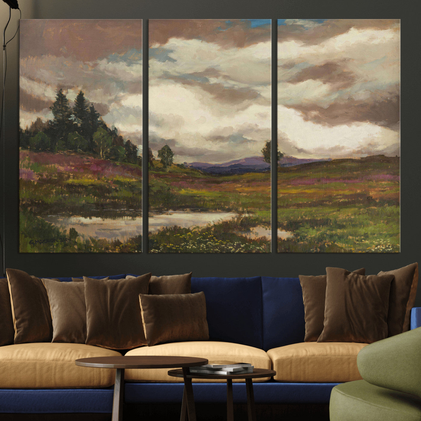 96795851-MGV-CV-36X24 - Gustav Macoun Heathland Canvas Print, Czech Landscape Oil Painting Reproduction, Purple Heather Moorland Art, Vintage European Nature Decor