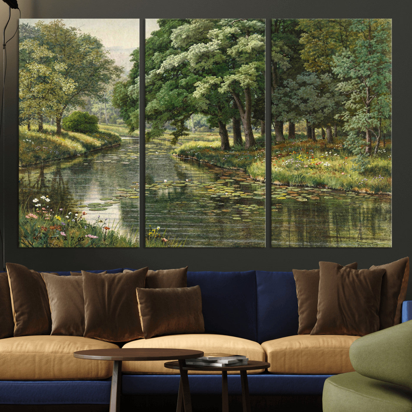 44288560-MGV-CV-36X24 - Forest Stream Canvas Wall Art, Peder Monsted A Forest Stream 1905 Print, Danish Realist Landscape, Lily Pad River Nature Decor, Vintage Green Painting