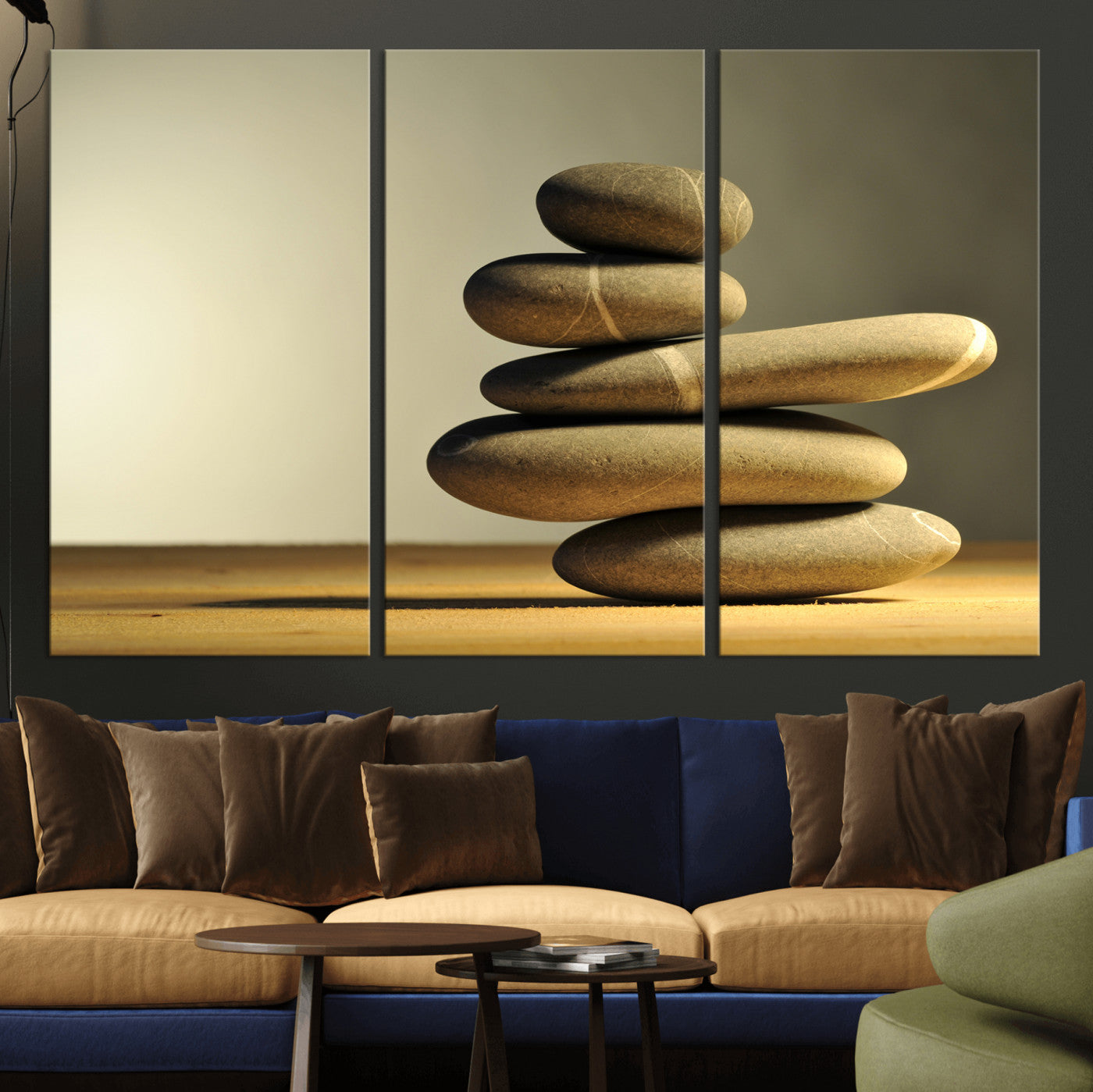 85424263-MGV-CV-36X24 - Zen Stone Wall Art Canvas Print, Balanced Rock Stack Framed Spa Artwork, Minimalist Meditation Decor for Living Room Bedroom Office Bathroom