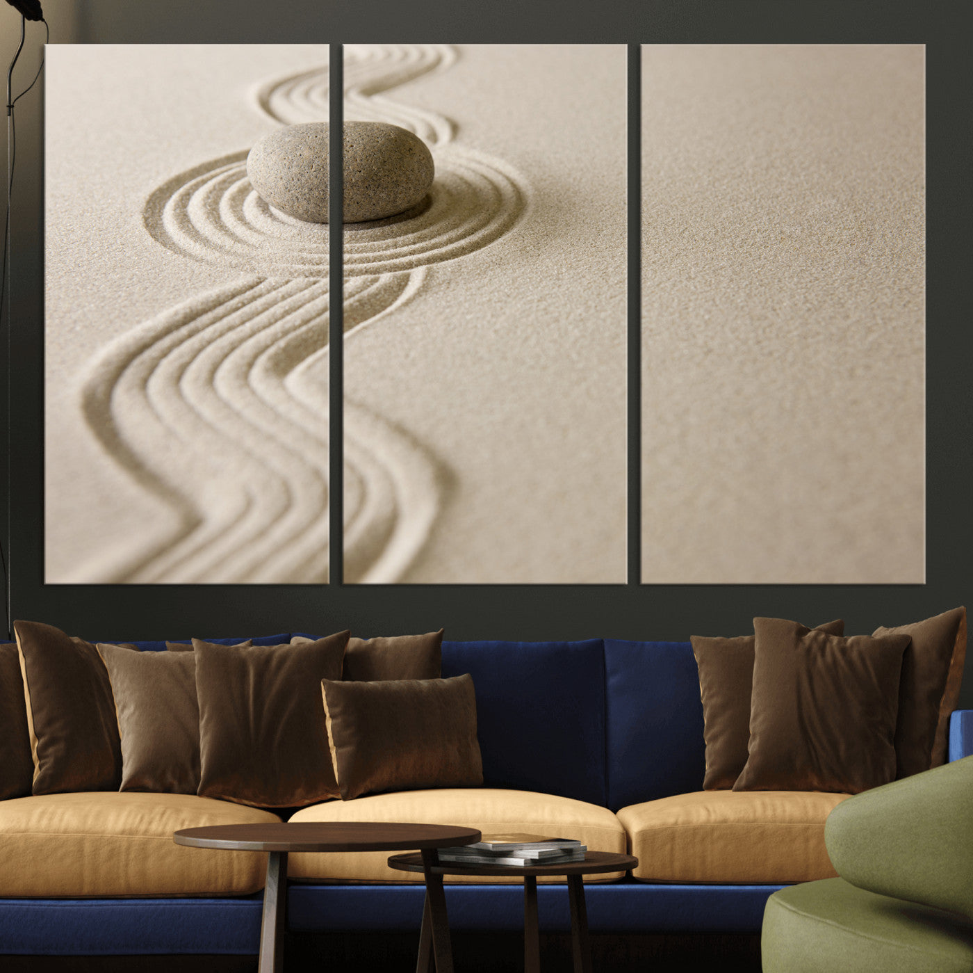 66852661-MGV-CV-36X24 - Zen Garden Stone Sand Canvas | Japanese Rock Garden Wall Art | Minimalist Meditation Print | Neutral Beige Mindfulness Decor